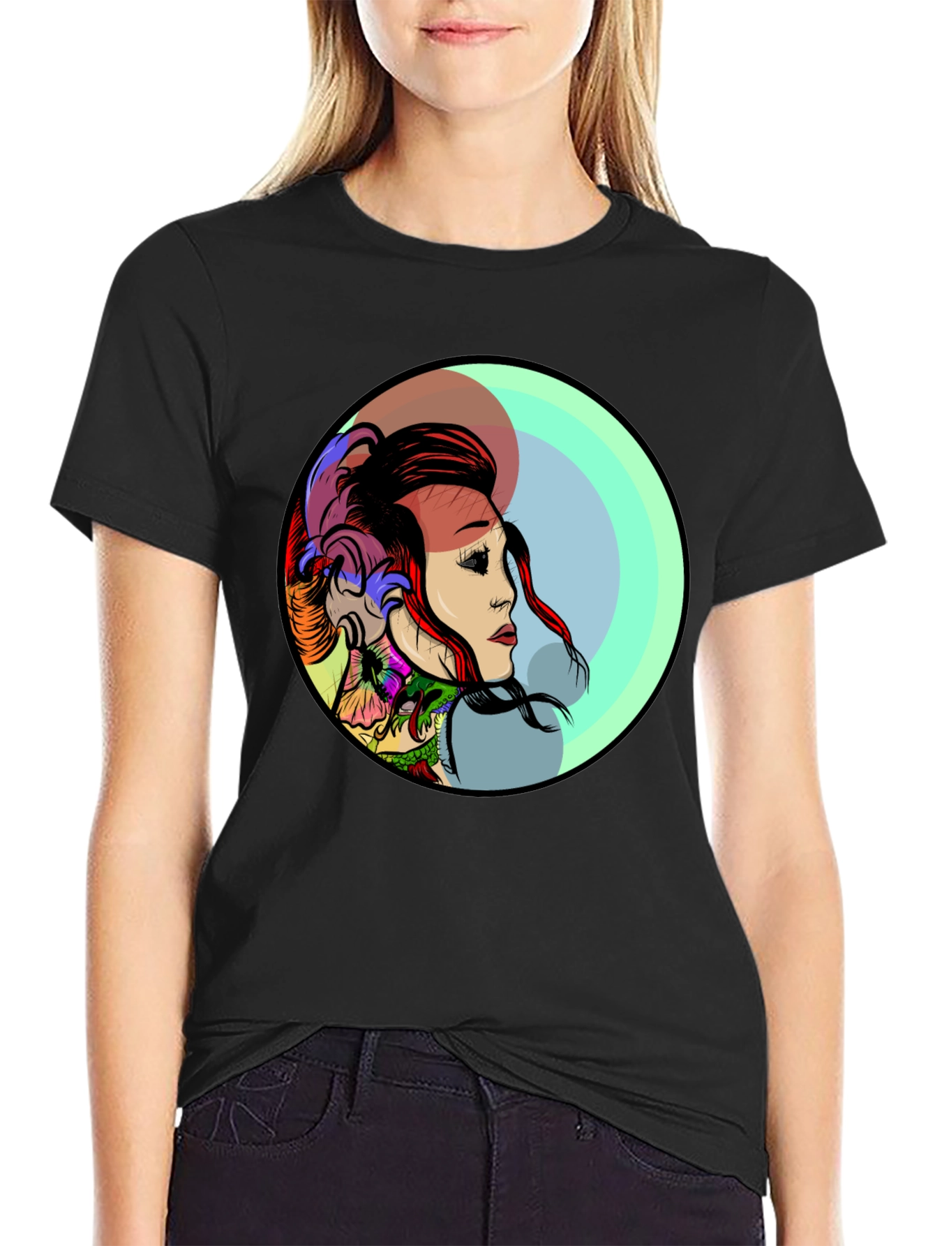 Edgy Tattoo Art Graphic Black T-Shirt for Men