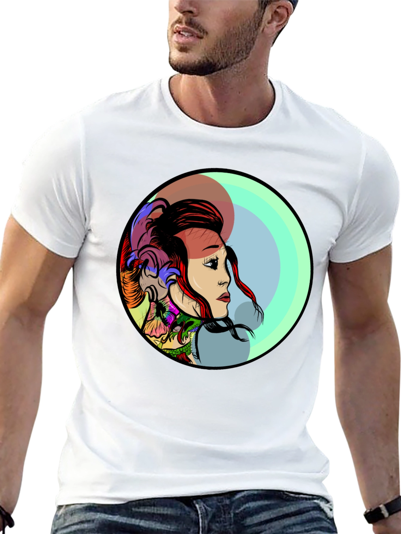 Edgy Tattoo Art Graphic Black T-Shirt for Men