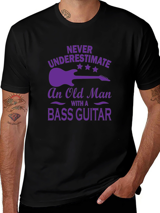 Bass Guitar Old Man T-Shirt - Purple Graphic Tee