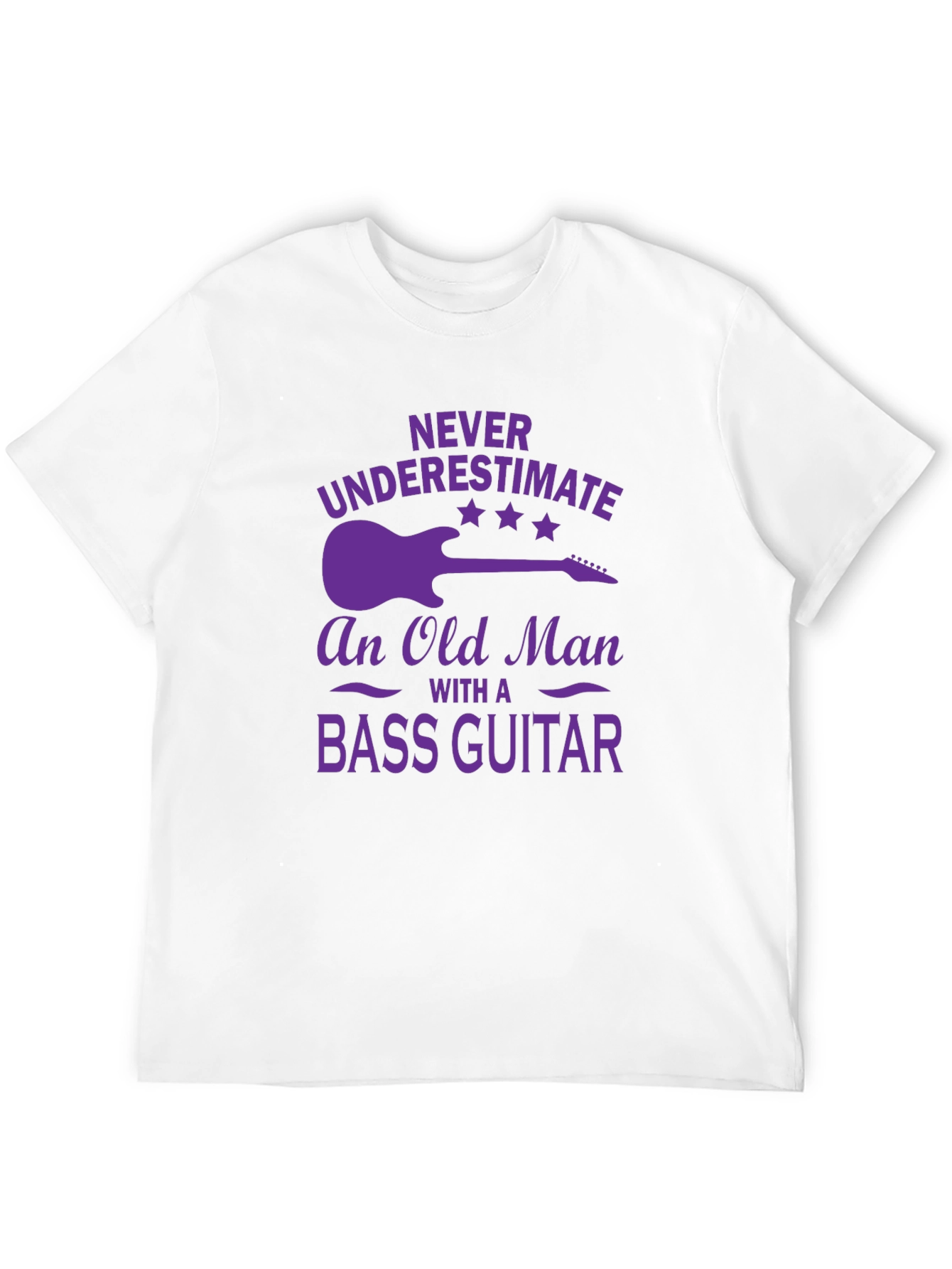 Bass Guitar Old Man T-Shirt - Purple Graphic Tee