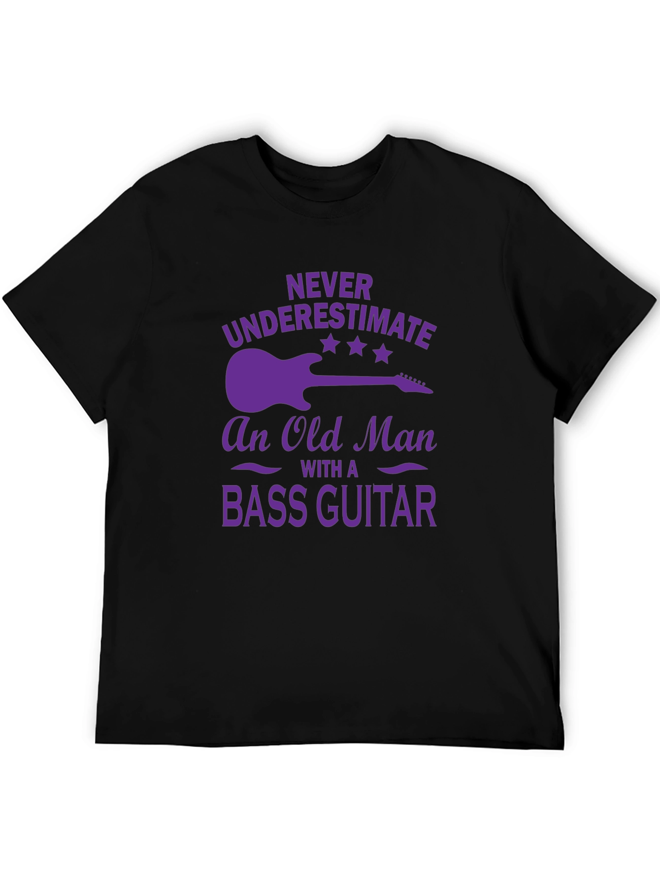 Bass Guitar Old Man T-Shirt - Purple Graphic Tee