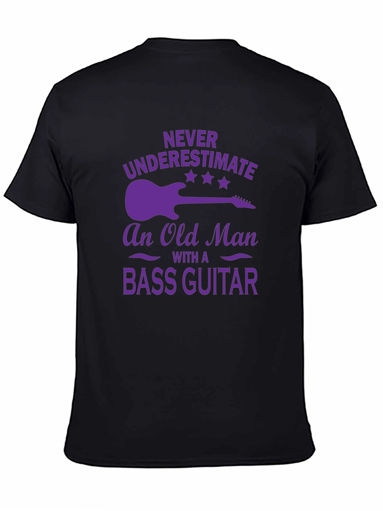 Bass Guitar Old Man T-Shirt - Purple Graphic Tee