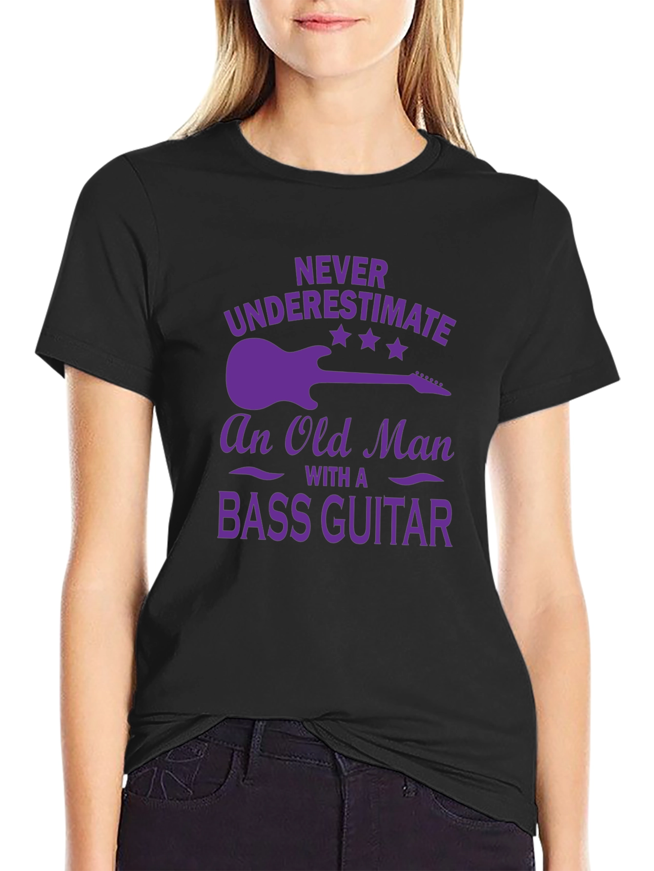 Bass Guitar Old Man T-Shirt - Purple Graphic Tee