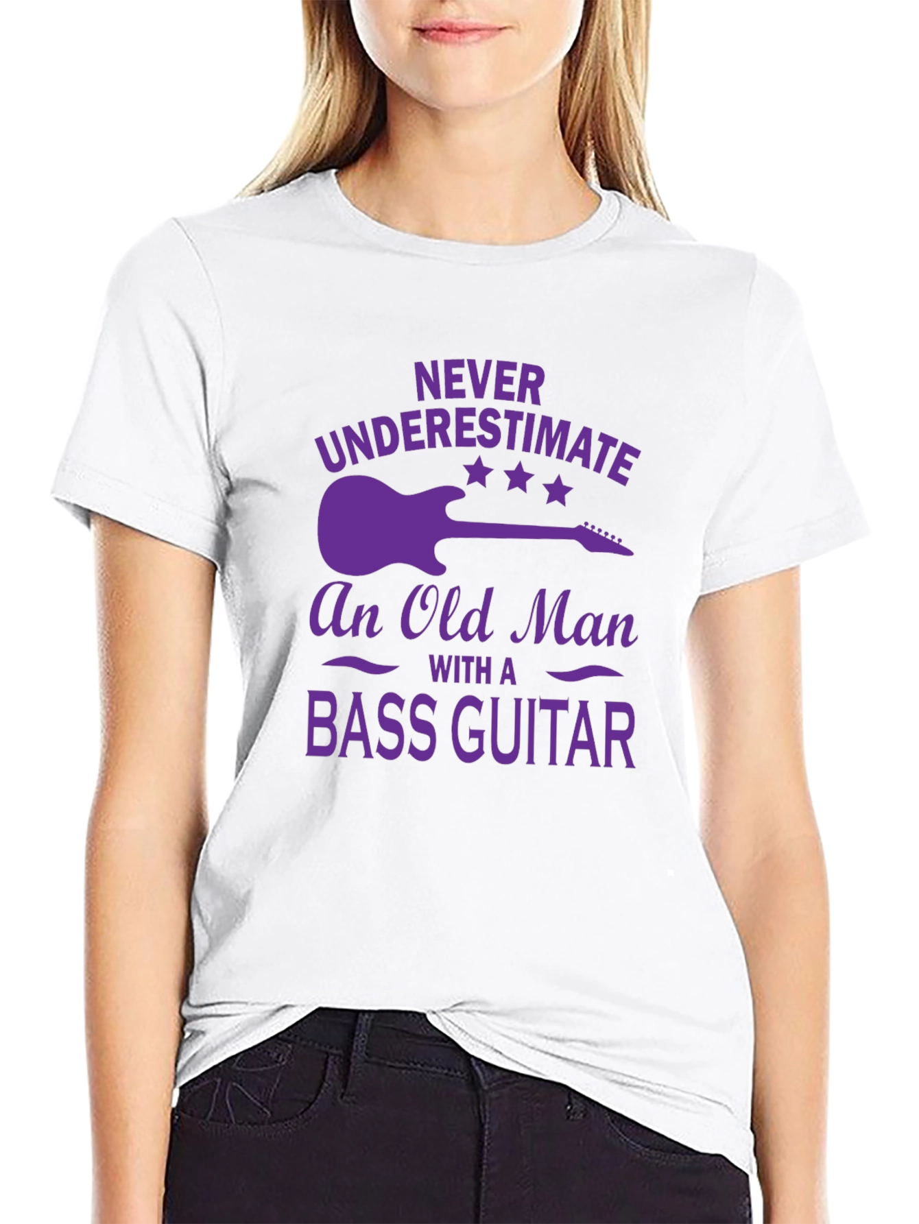 Bass Guitar Old Man T-Shirt - Purple Graphic Tee