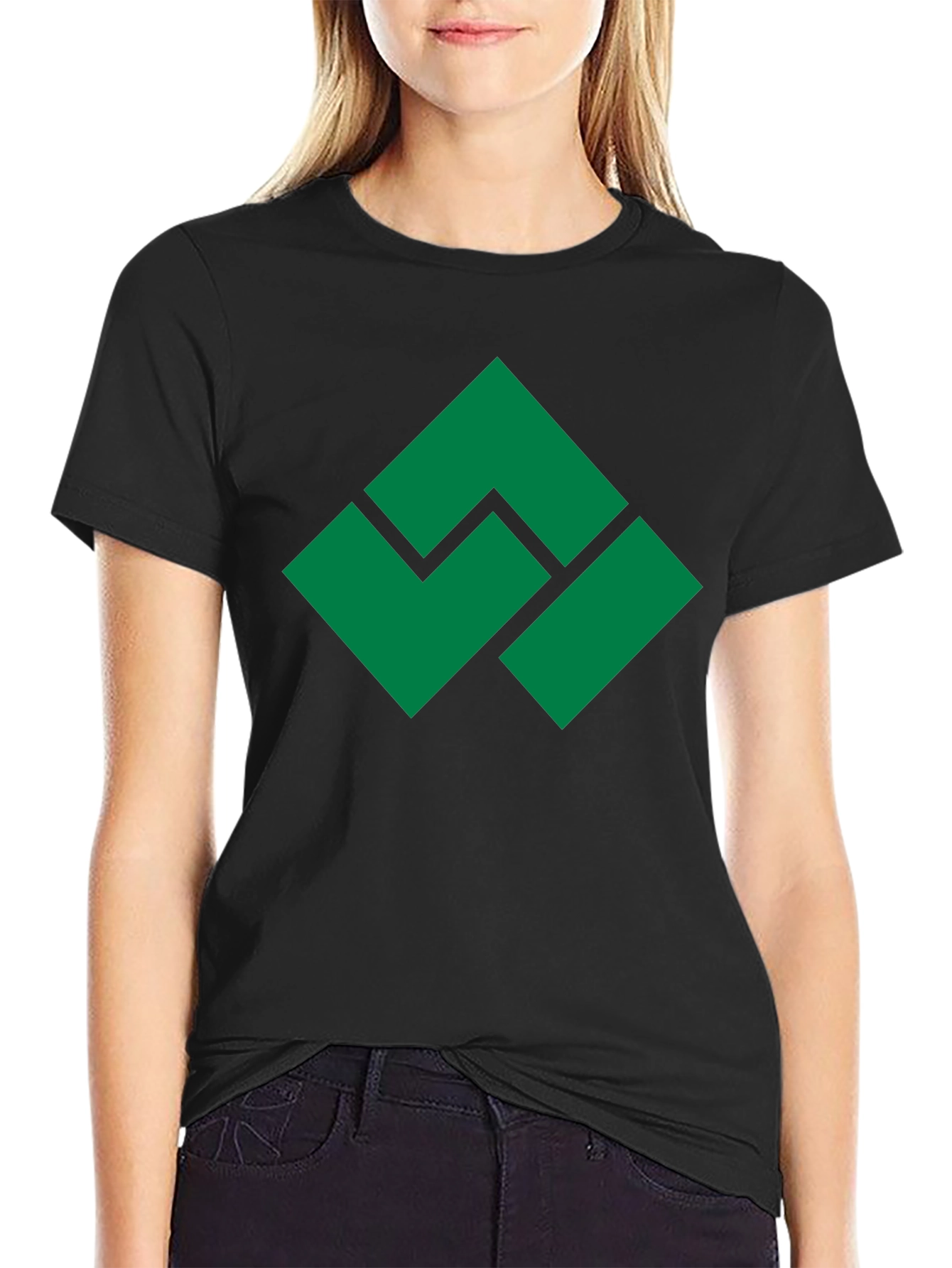 Geometric Green Logo Black T-Shirt
