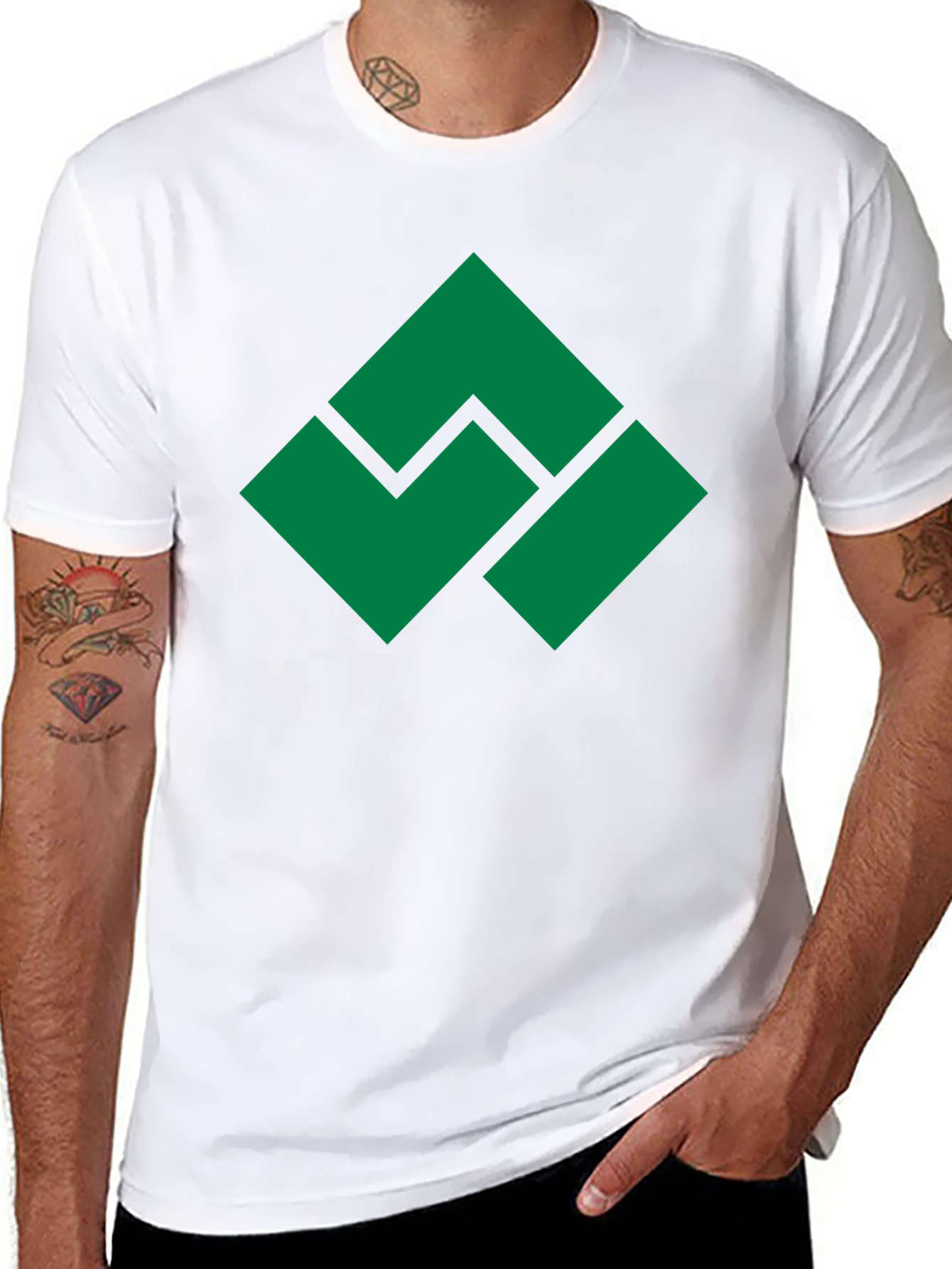 Geometric Green Logo Black T-Shirt