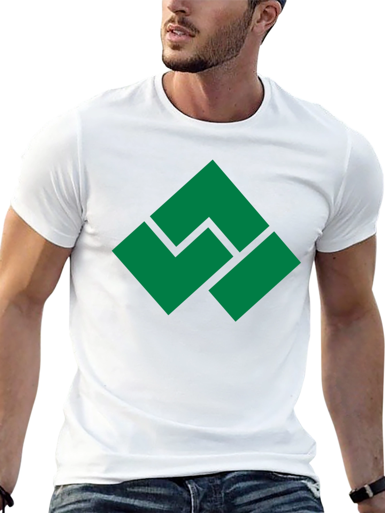 Geometric Green Logo Black T-Shirt
