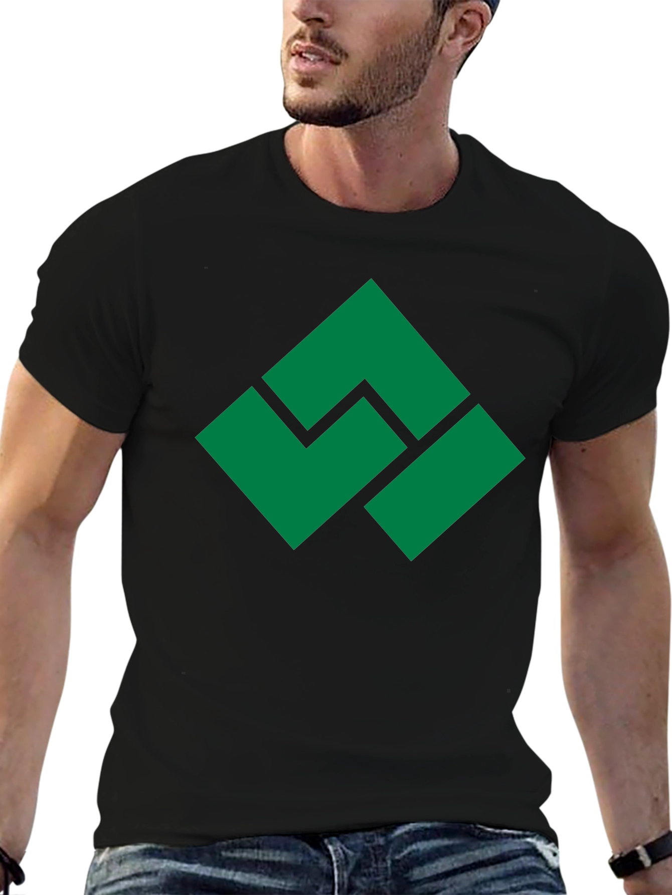 Geometric Green Logo Black T-Shirt
