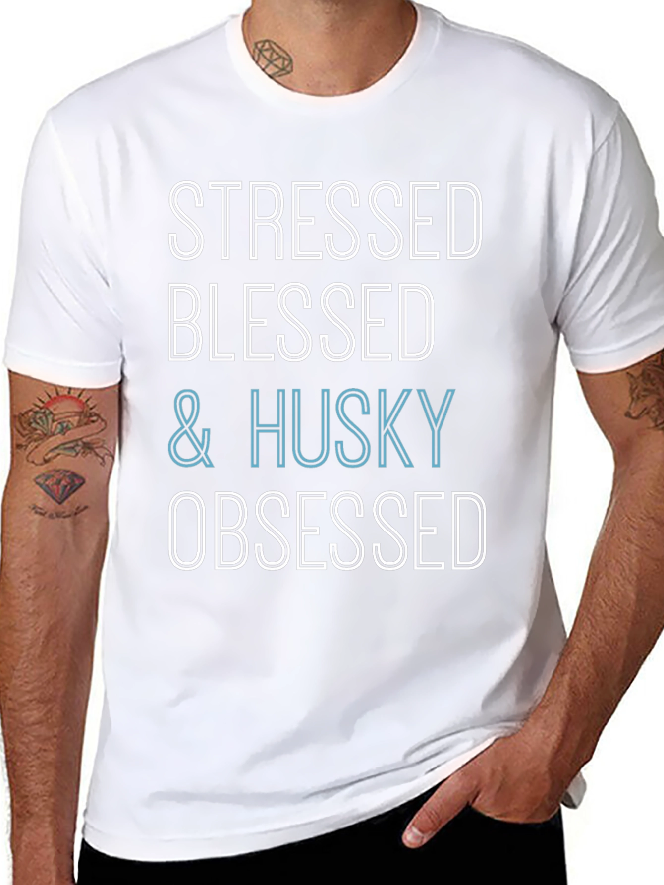 Stressed Blessed & Husky Obsessed Black T-Shirt
