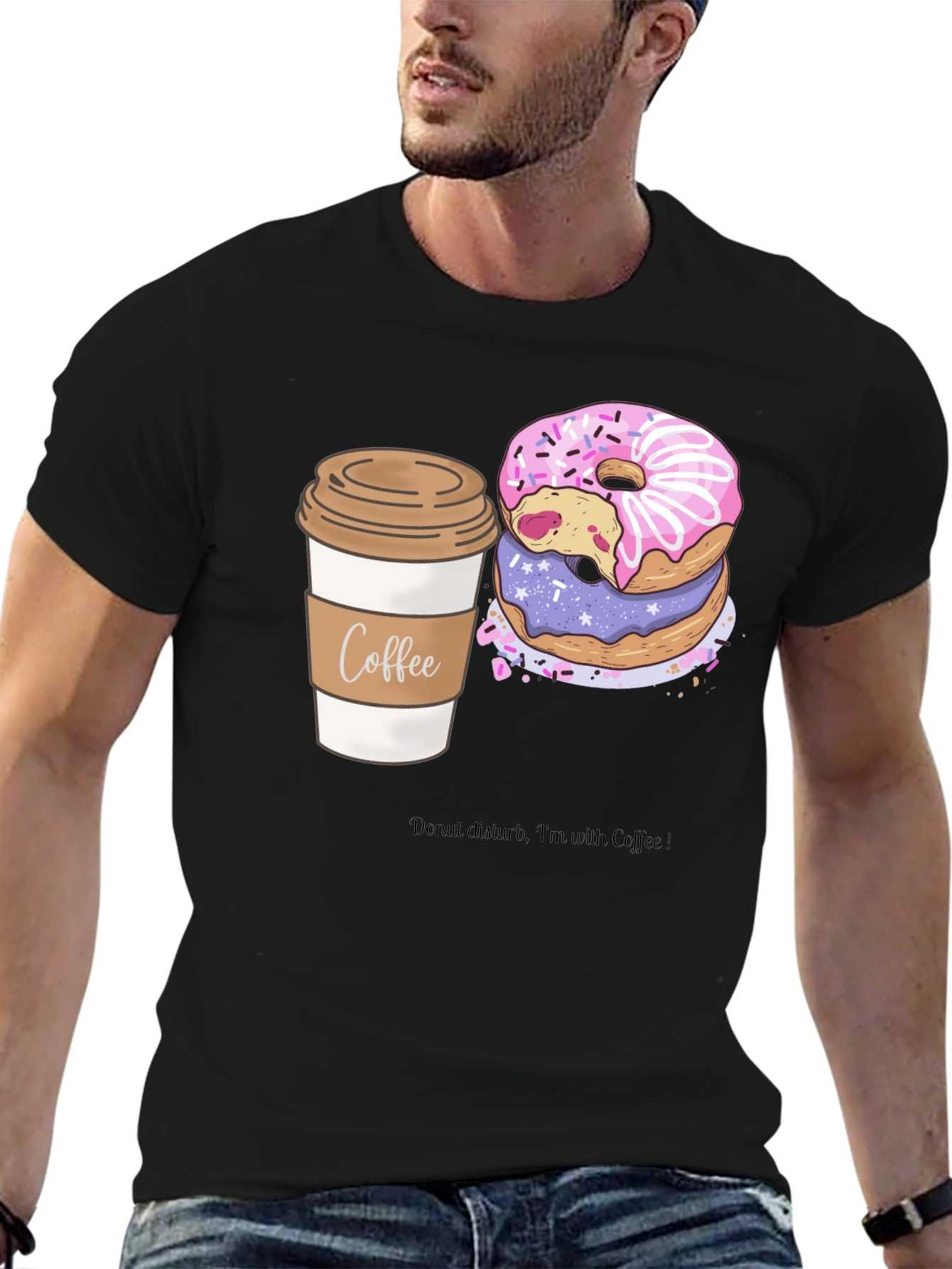 Coffee & Donuts Graphic Tee - Unisex Black T-Shirt