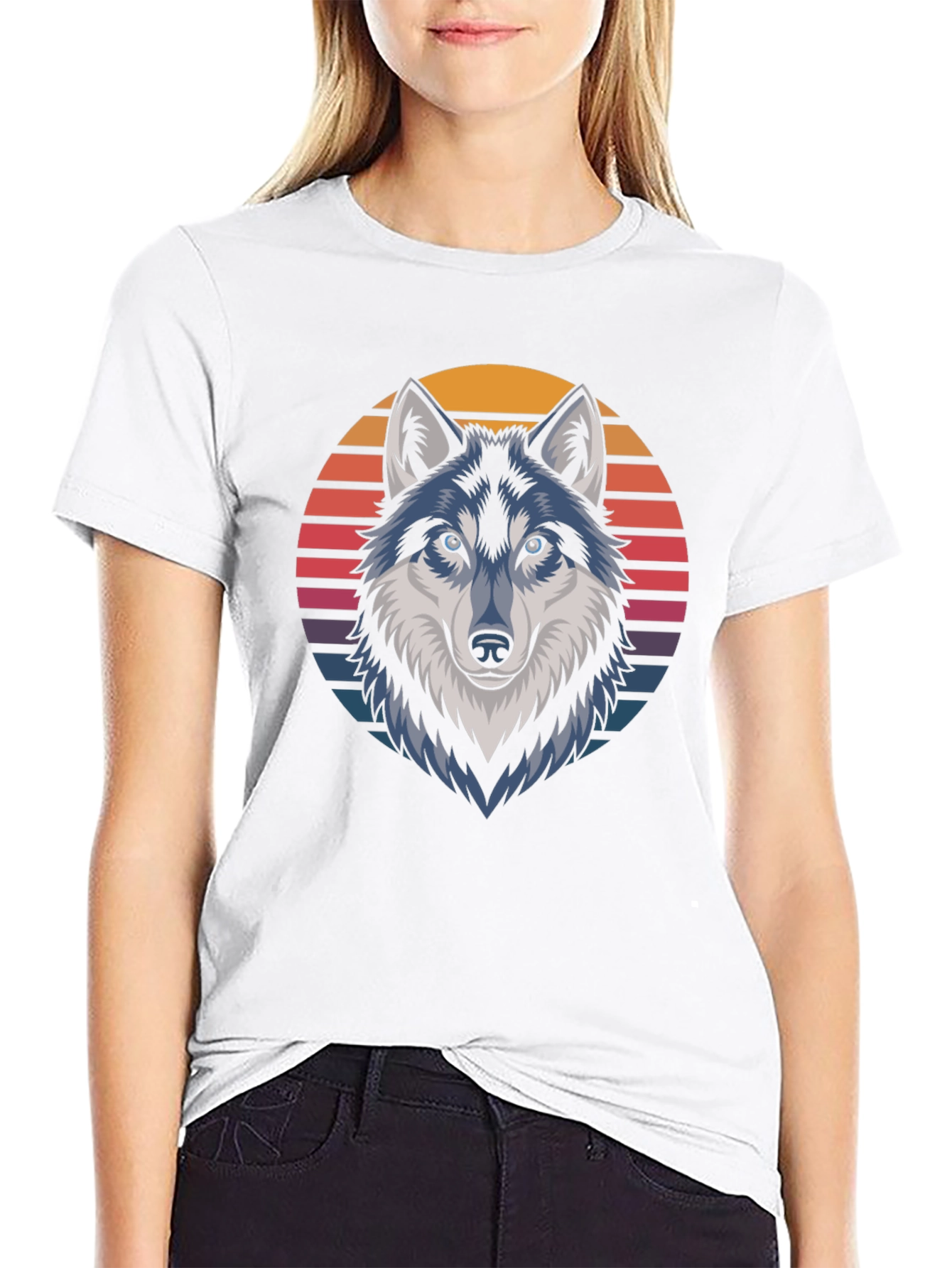 Retro Wolf Graphic Tee - Stylish Black T-Shirt