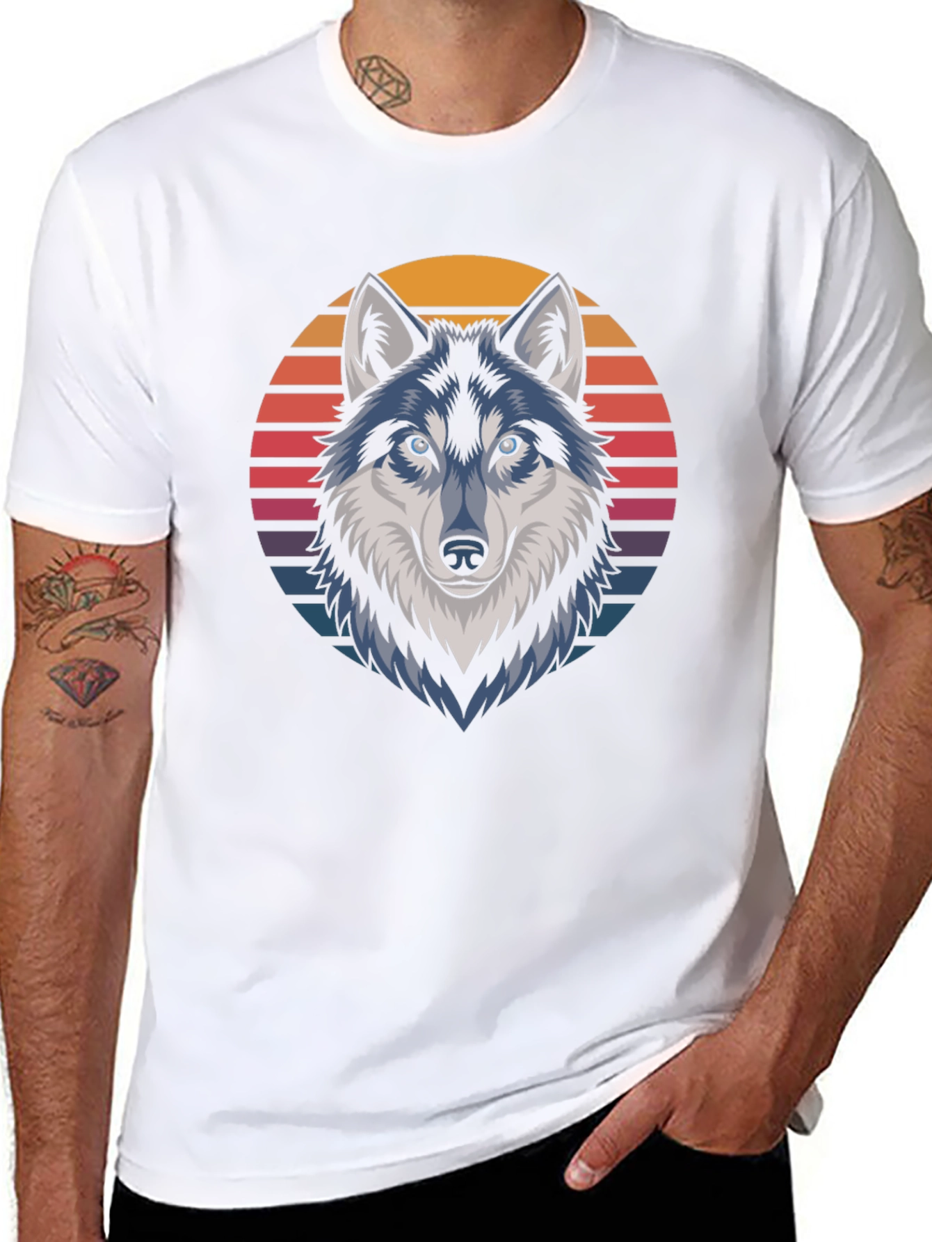 Retro Wolf Graphic Tee - Stylish Black T-Shirt