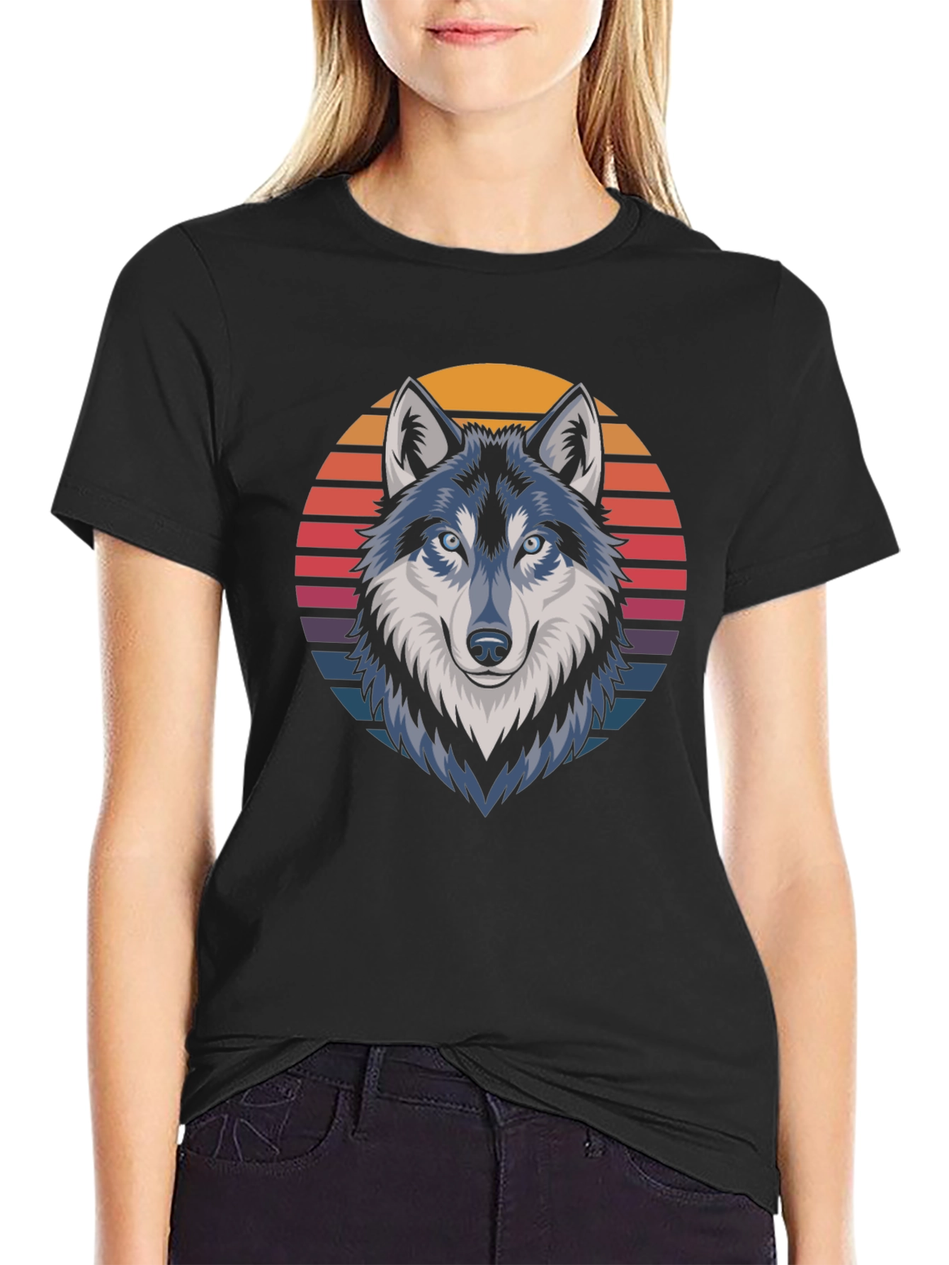 Retro Wolf Graphic Tee - Stylish Black T-Shirt