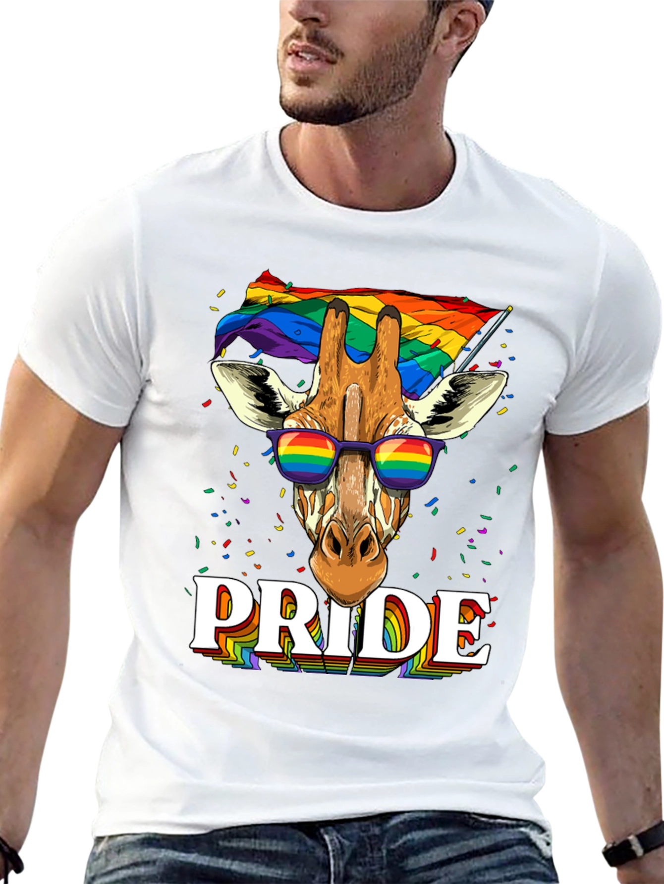 Pride Giraffe Graphic Tee - LGBT Rainbow T-Shirt