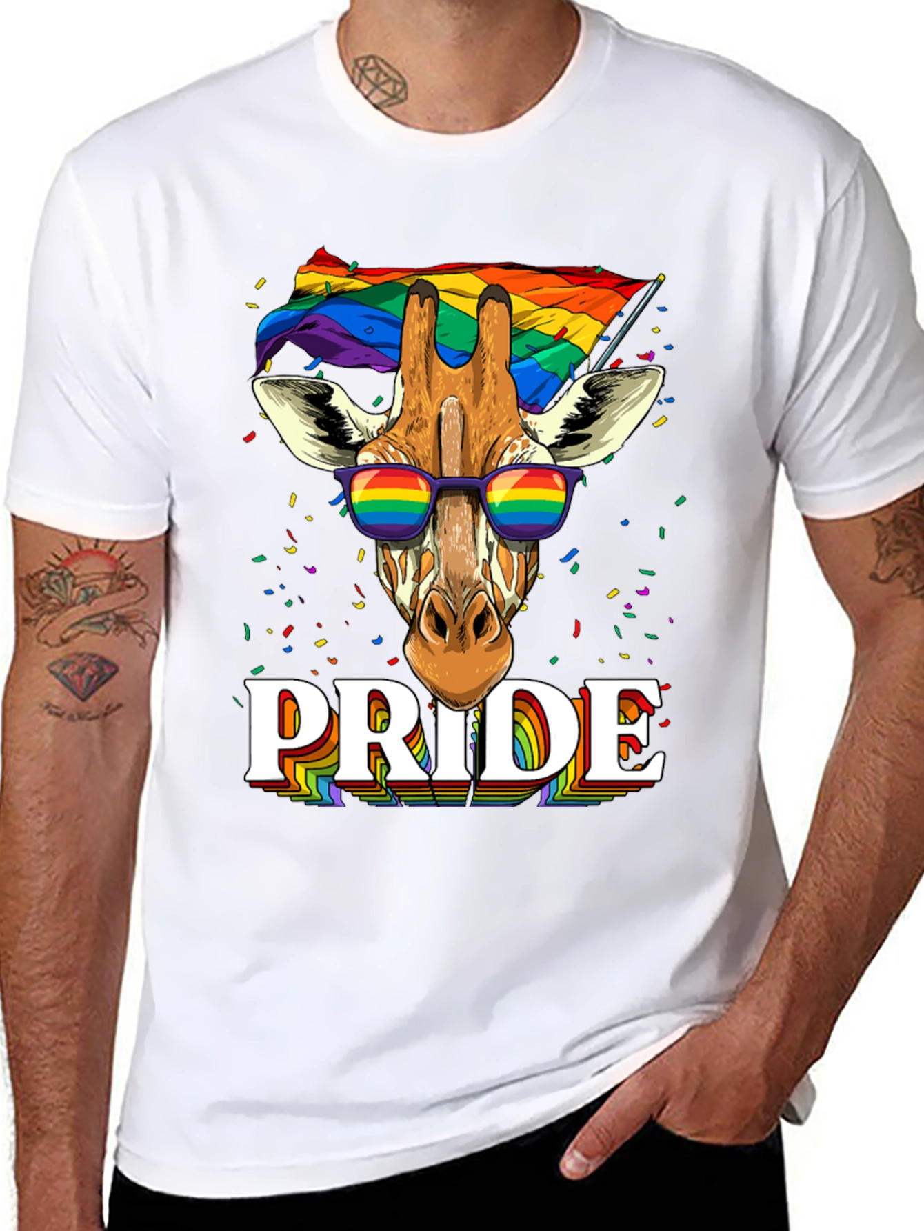 Pride Giraffe Graphic Tee - LGBT Rainbow T-Shirt