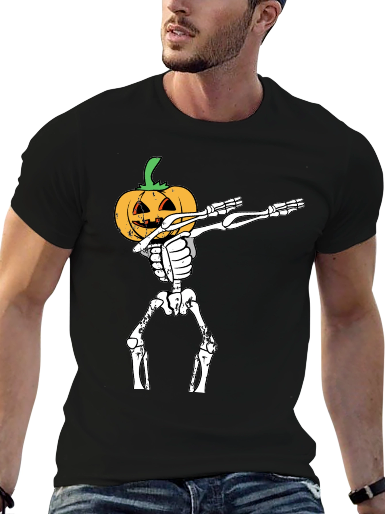 Halloween Pumpkin Skeleton Dab T-Shirt