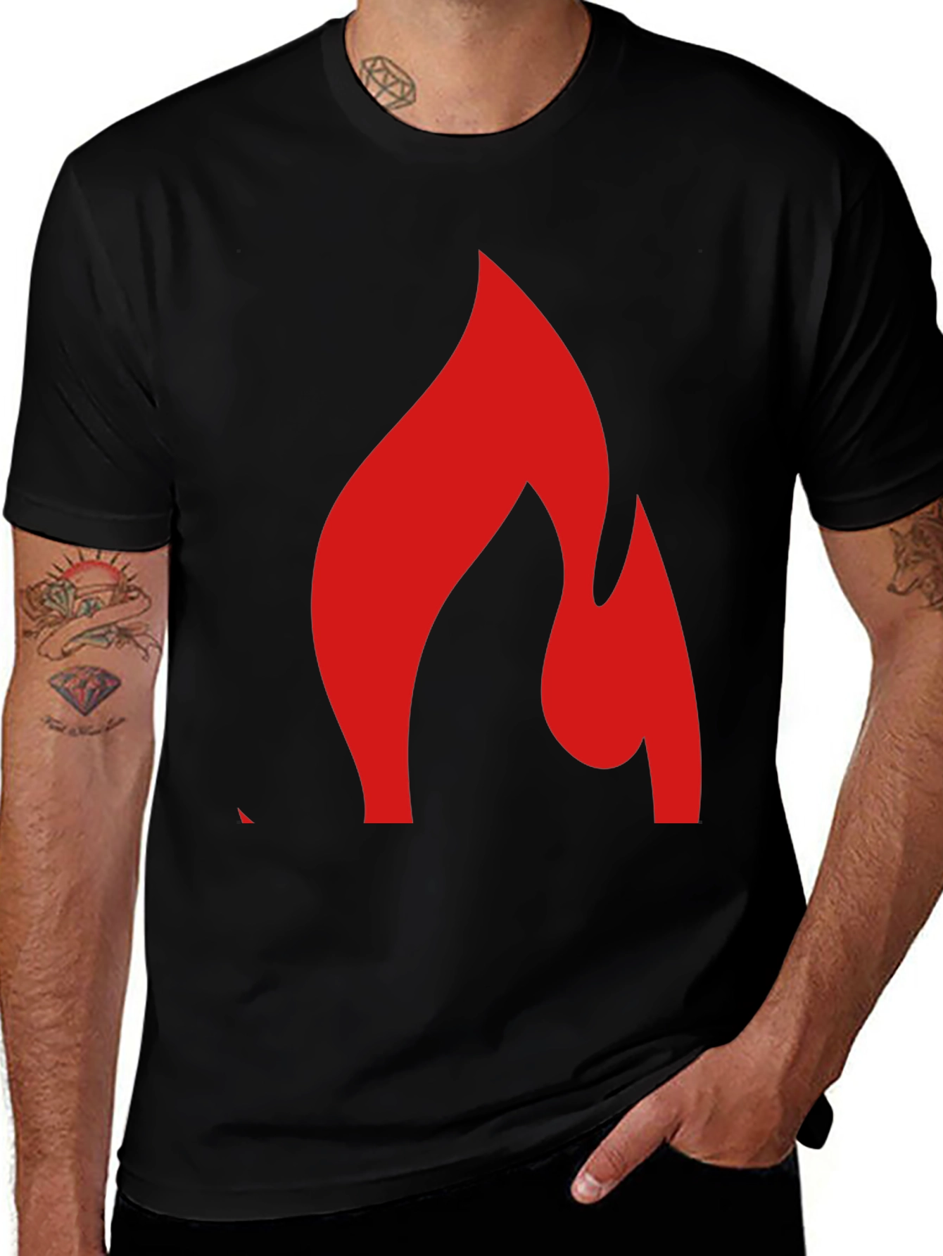 Bold Flame Graphic Tee - Black Cotton Blend Shirt