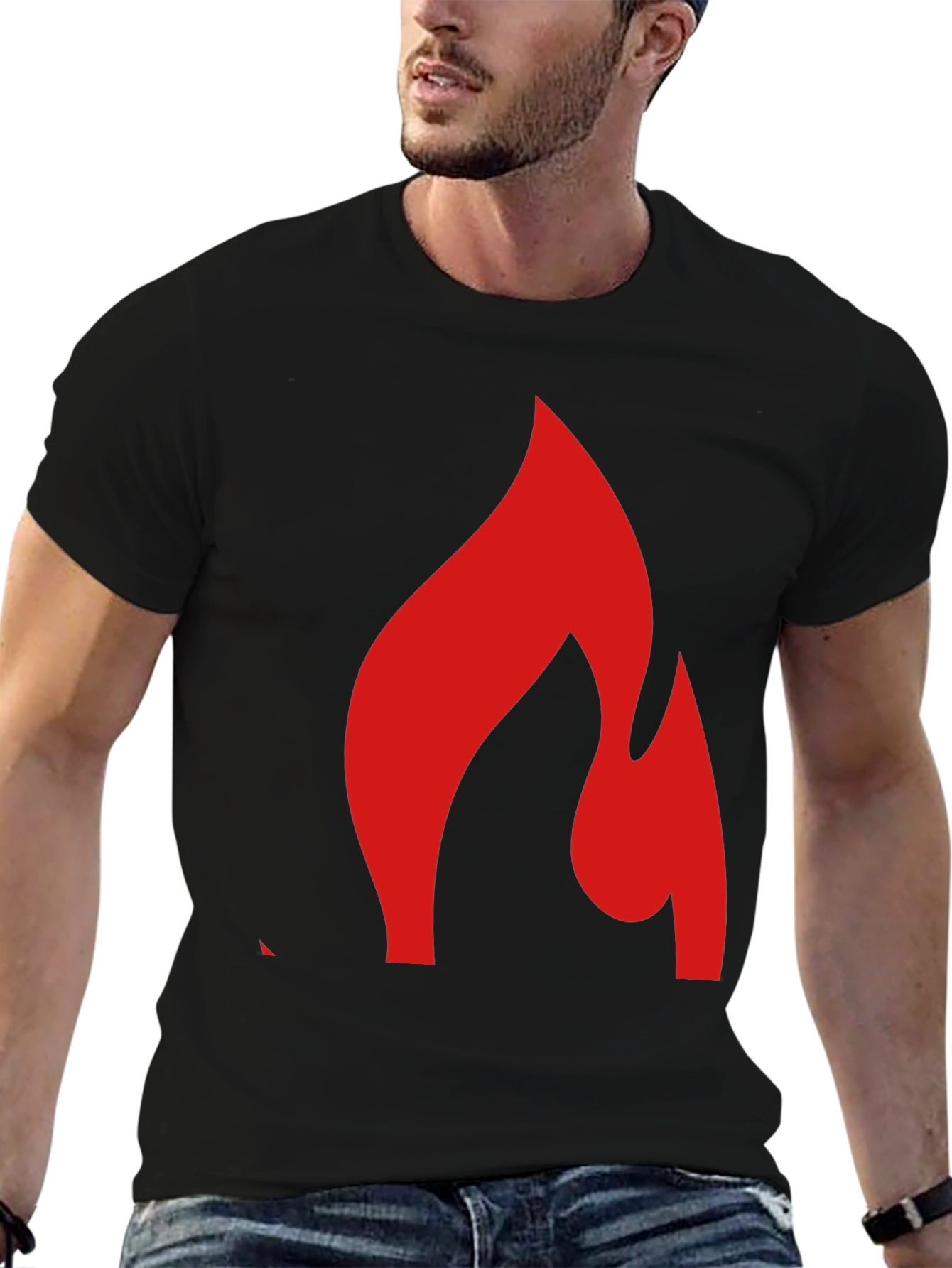 Bold Flame Graphic Tee - Black Cotton Blend Shirt