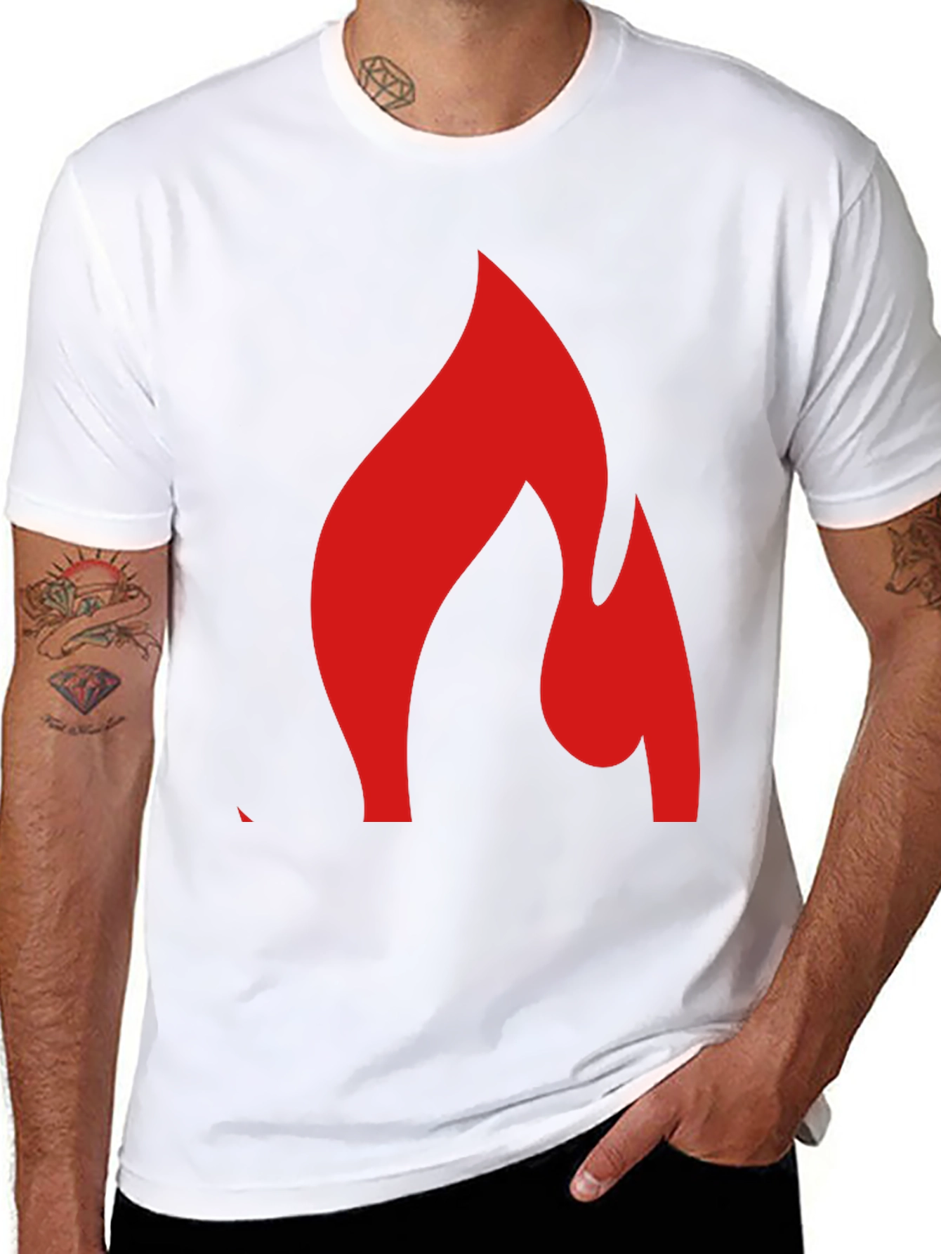 Bold Flame Graphic Tee - Black Cotton Blend Shirt