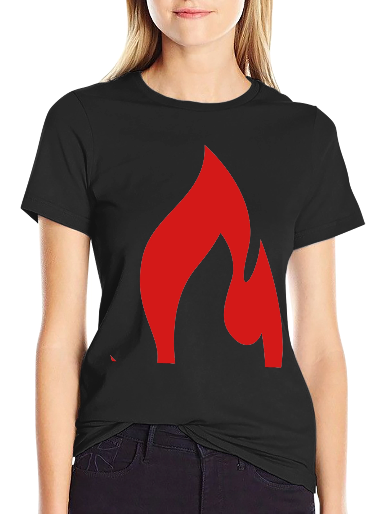 Bold Flame Graphic Tee - Black Cotton Blend Shirt