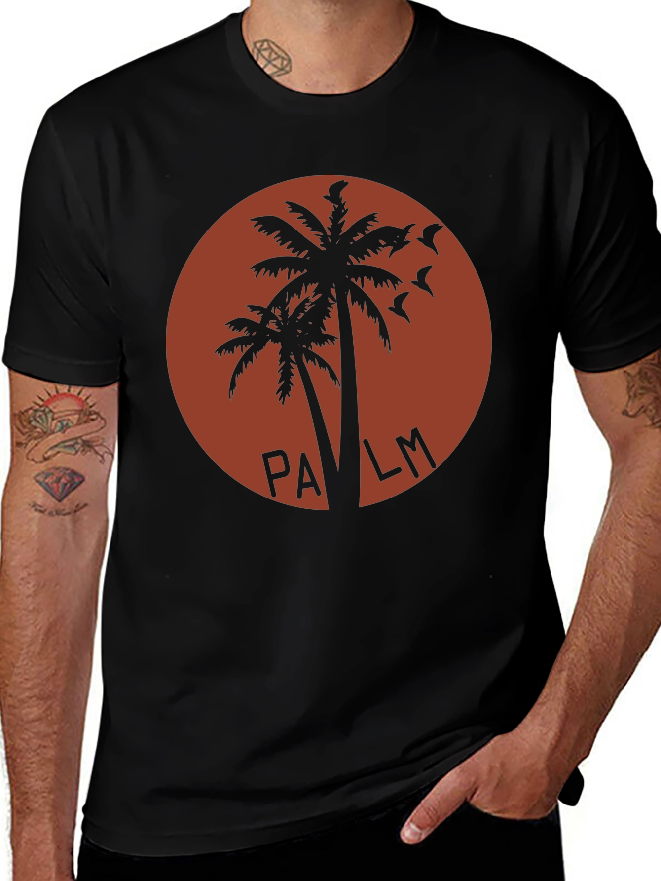 Retro Palm Tree Graphic T-Shirt - Black