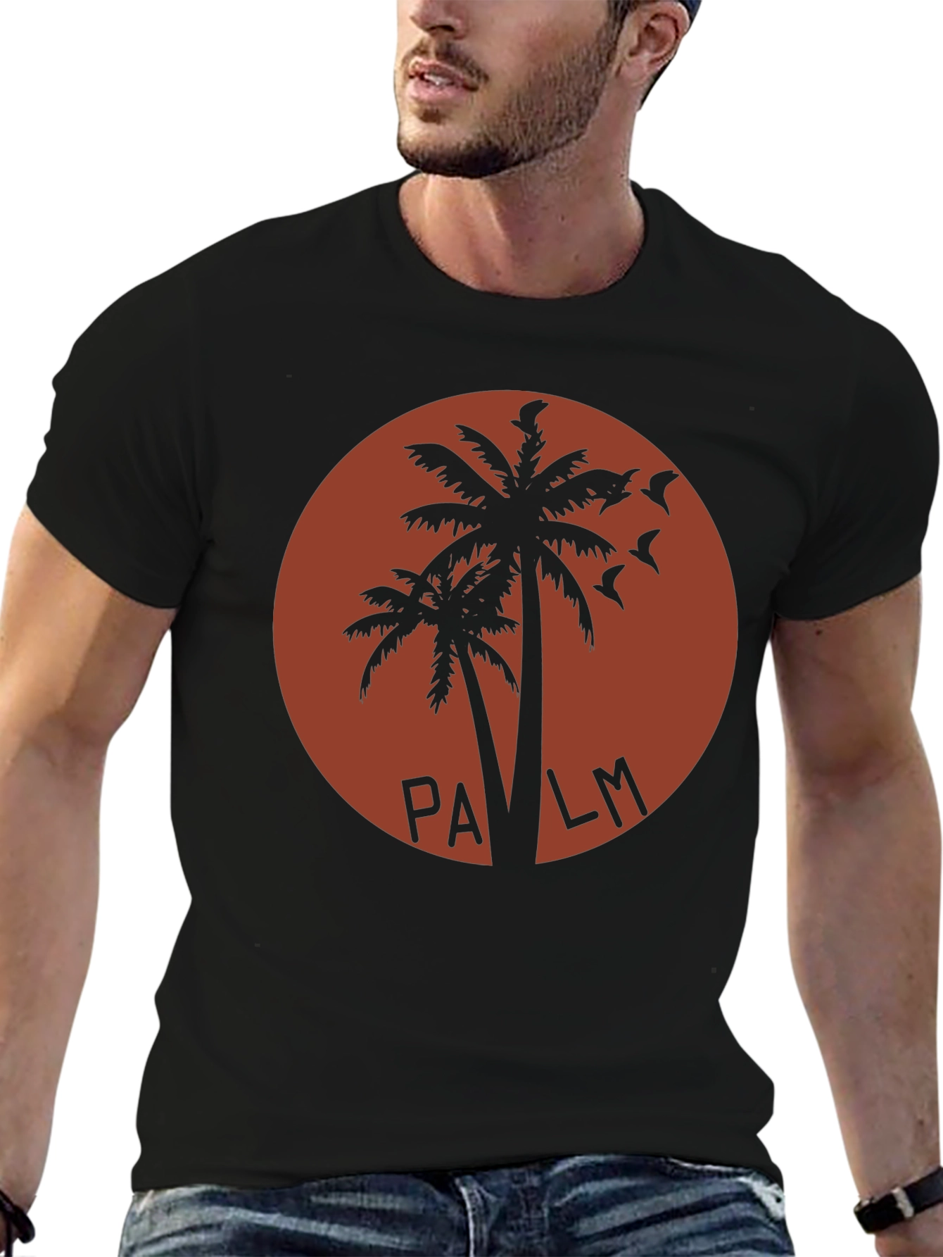 Retro Palm Tree Graphic T-Shirt - Black