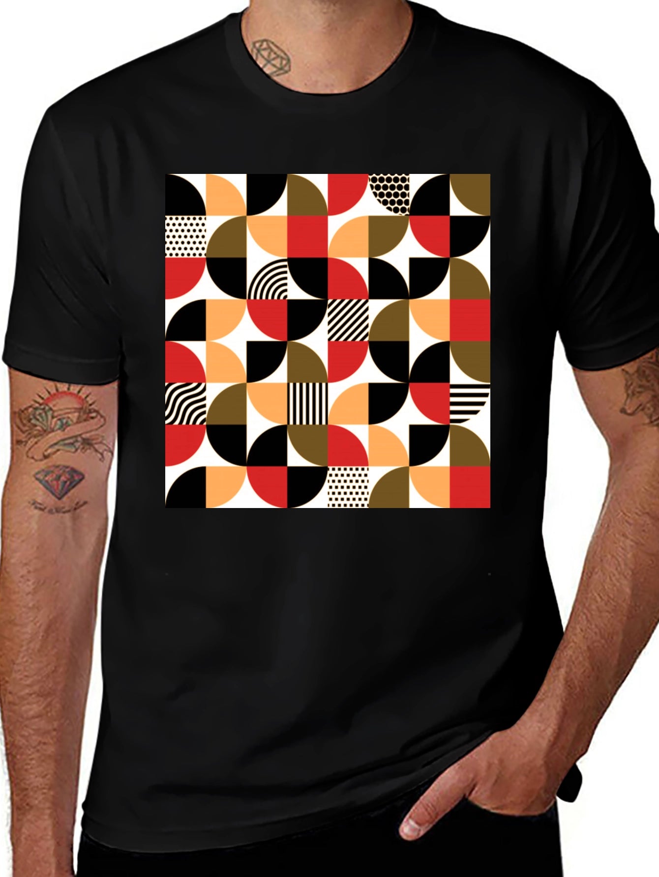 Geometric Patterned Black T-Shirt