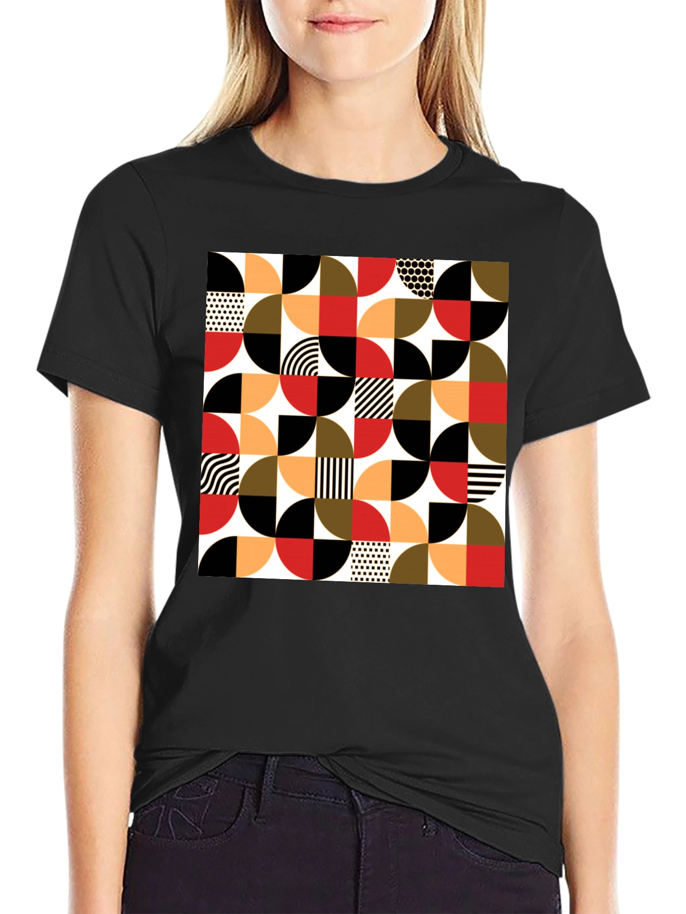 Geometric Patterned Black T-Shirt