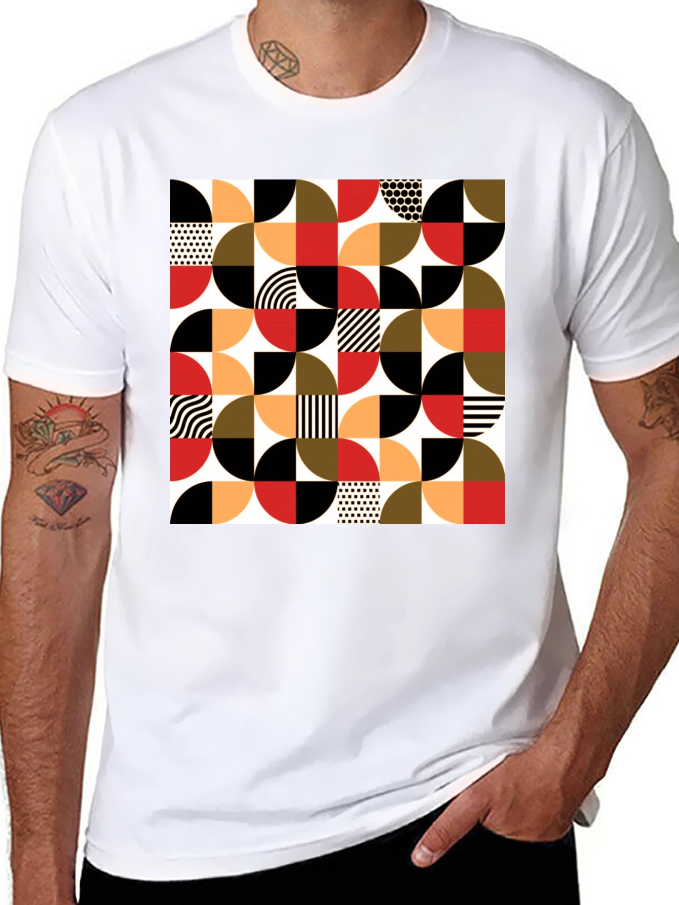 Geometric Patterned Black T-Shirt