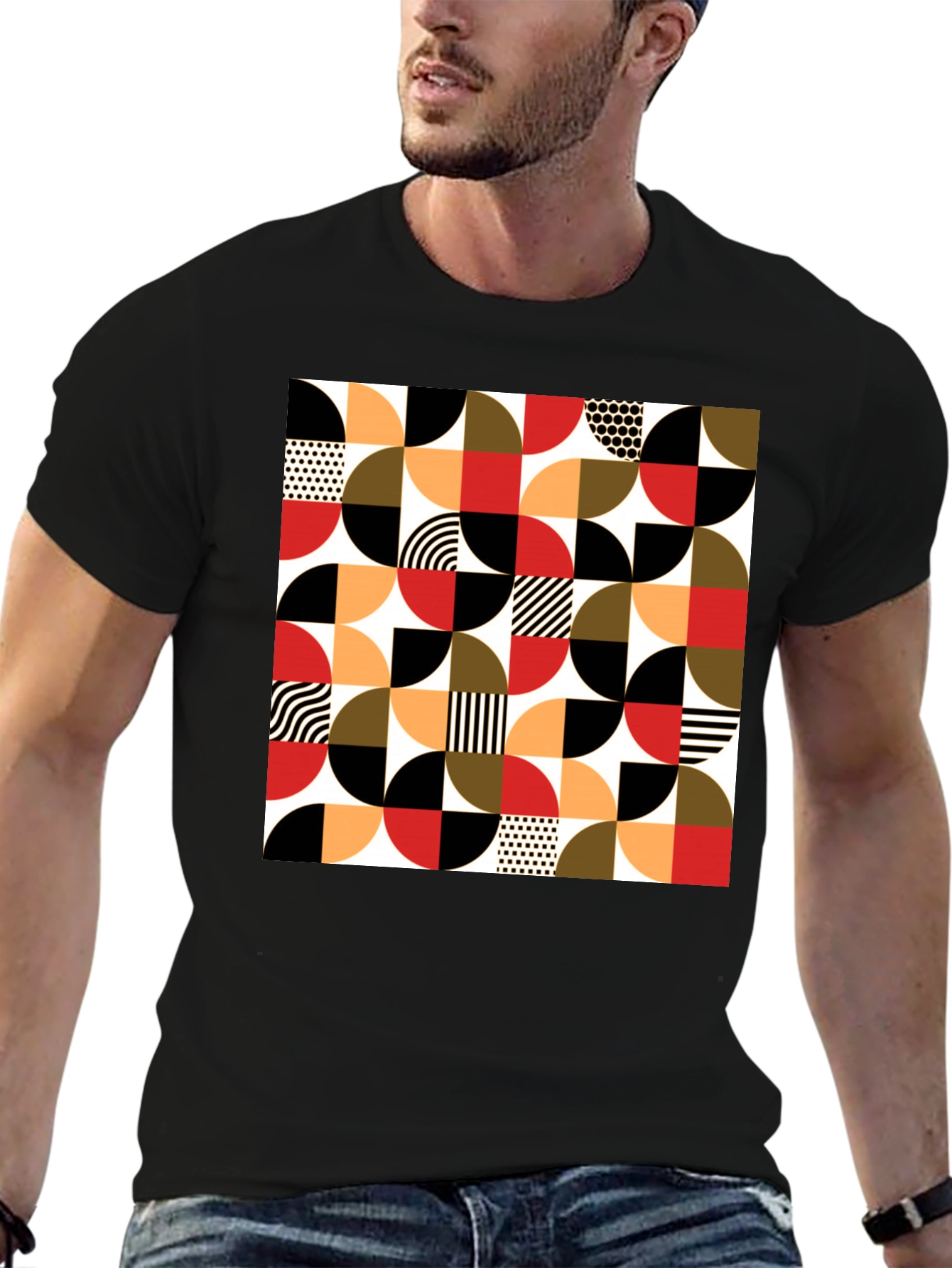 Geometric Patterned Black T-Shirt