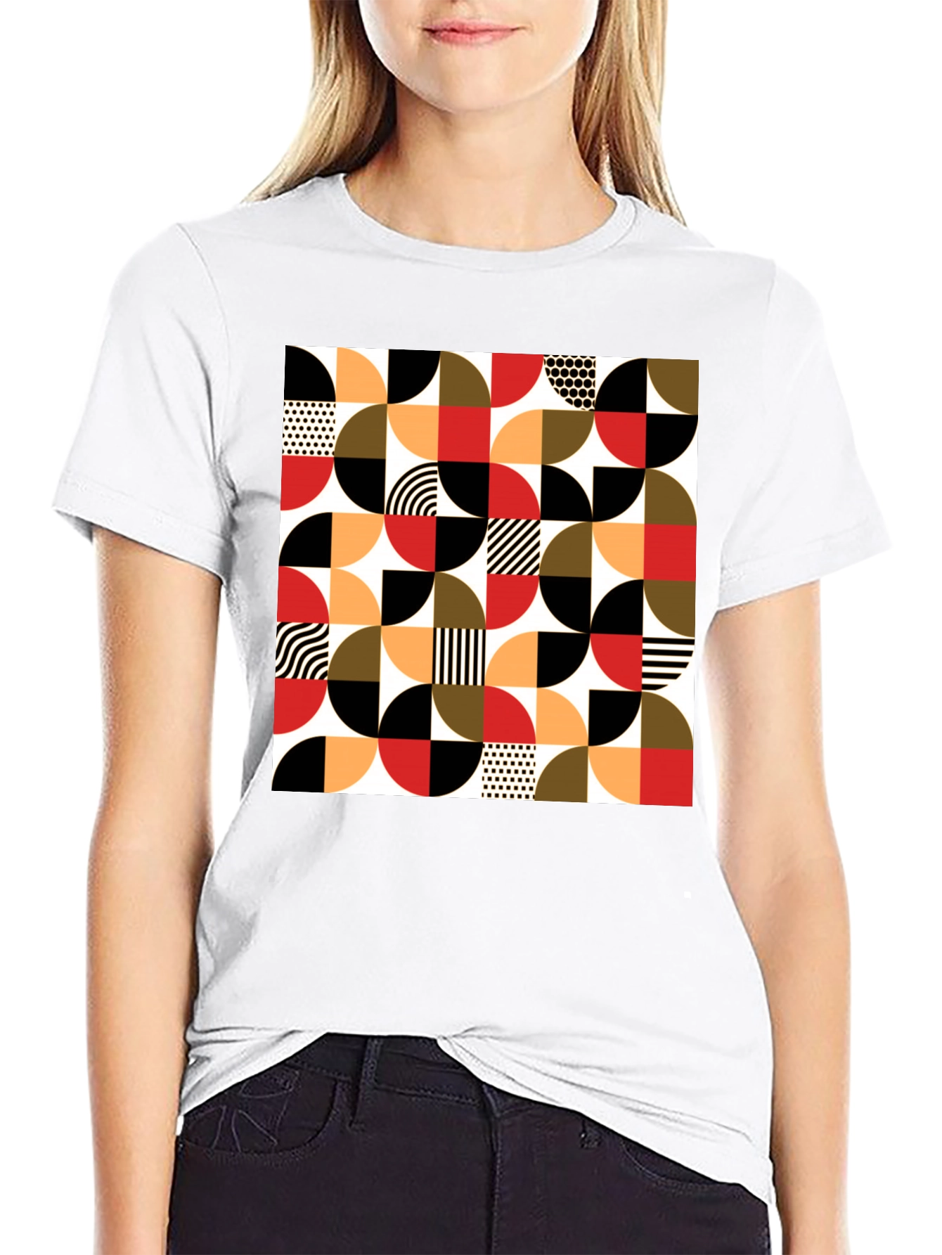 Geometric Patterned Black T-Shirt