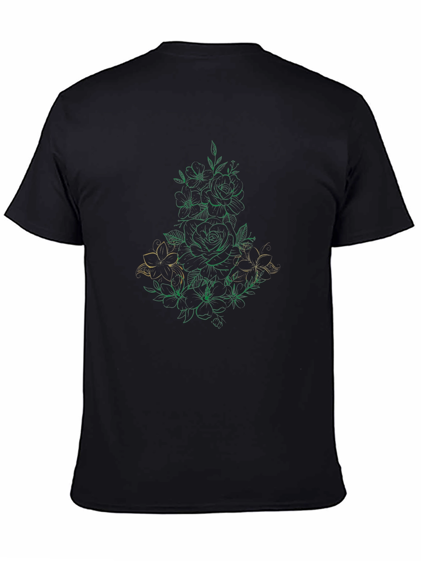 Floral Line Art Black T-Shirt