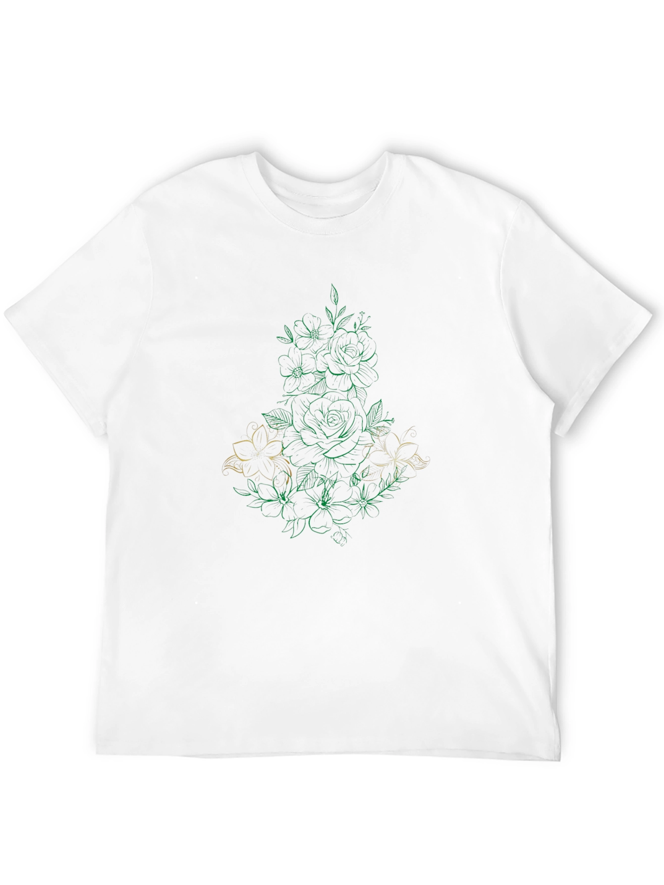 Floral Line Art Black T-Shirt