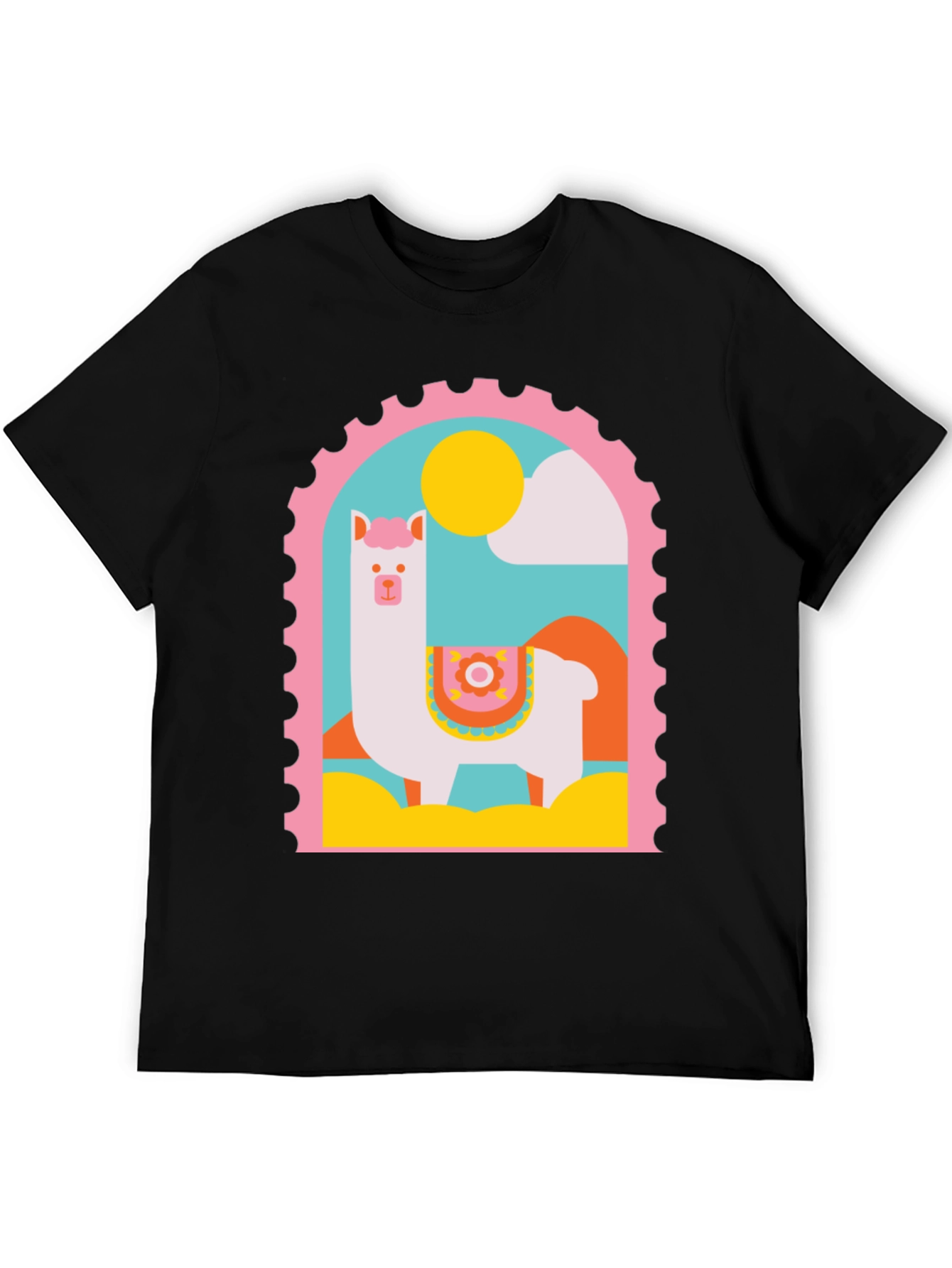 Llama Stamp Graphic Tee - Trendy Casual Top