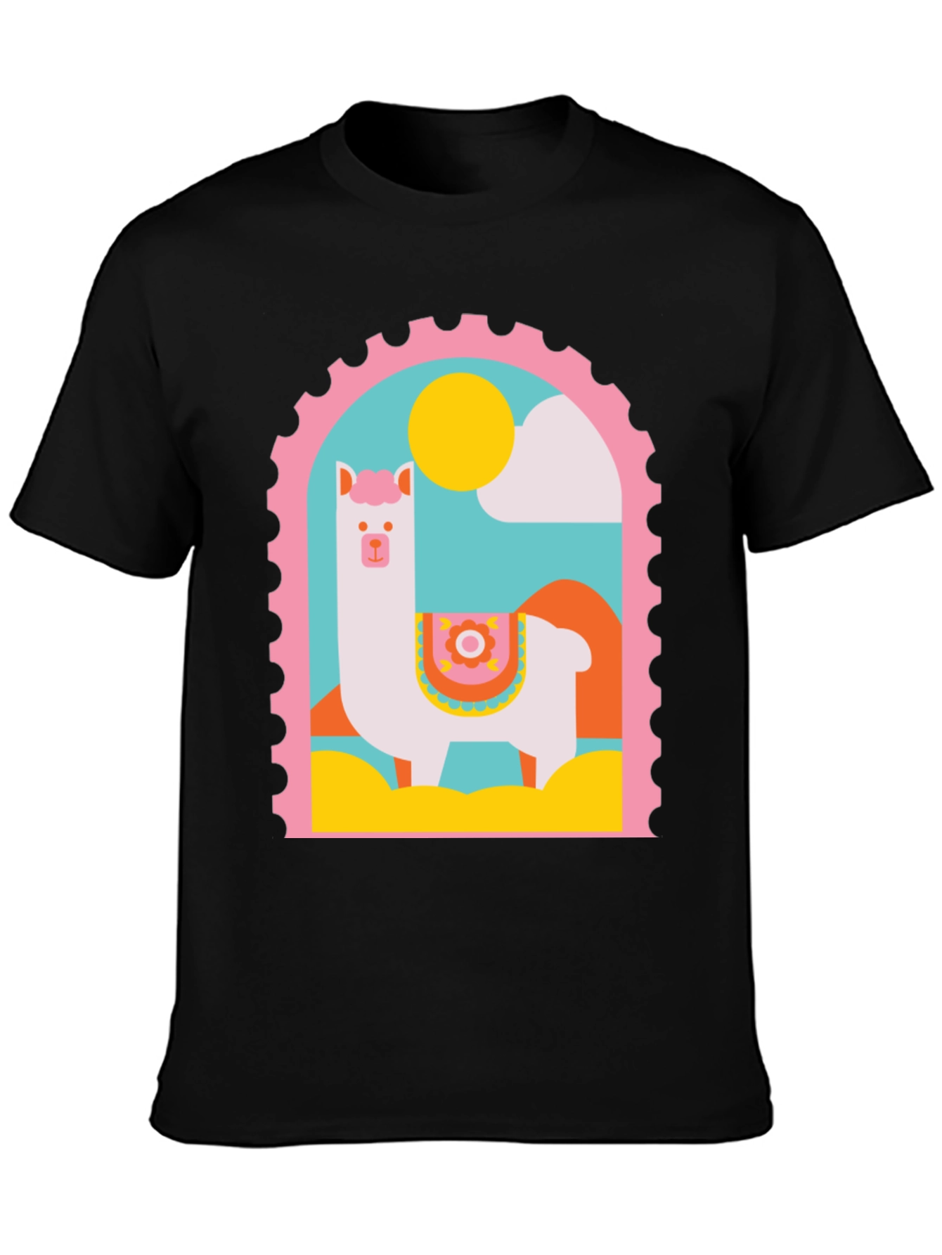 Llama Stamp Graphic Tee - Trendy Casual Top