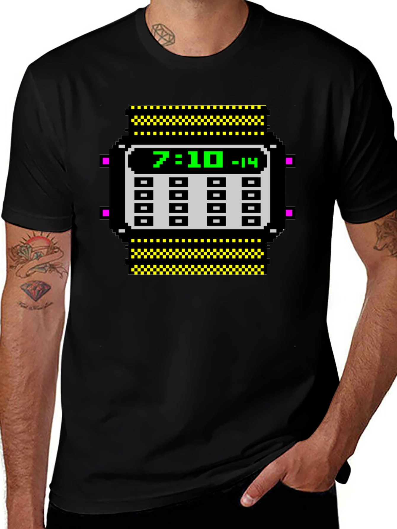Retro Pixel Watch T-Shirt - Geeky Timepiece Design