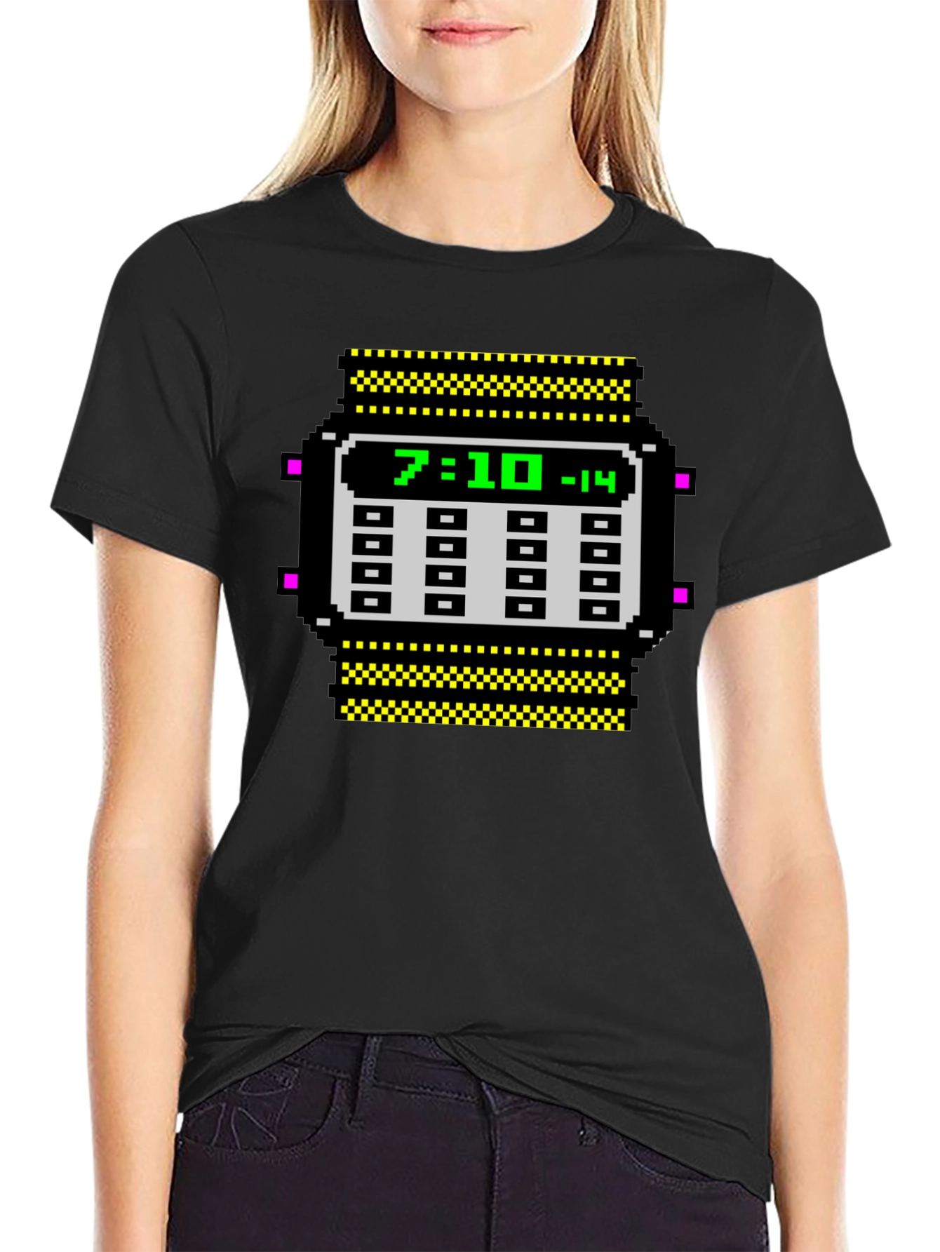 Retro Pixel Watch T-Shirt - Geeky Timepiece Design