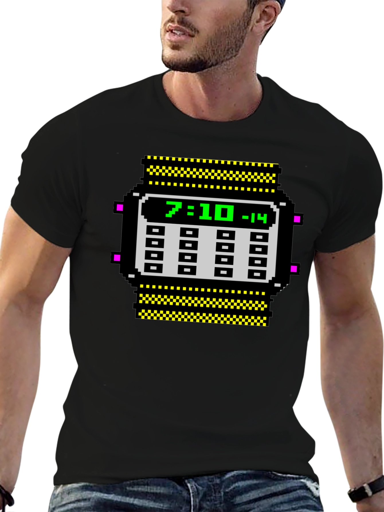 Retro Pixel Watch T-Shirt - Geeky Timepiece Design