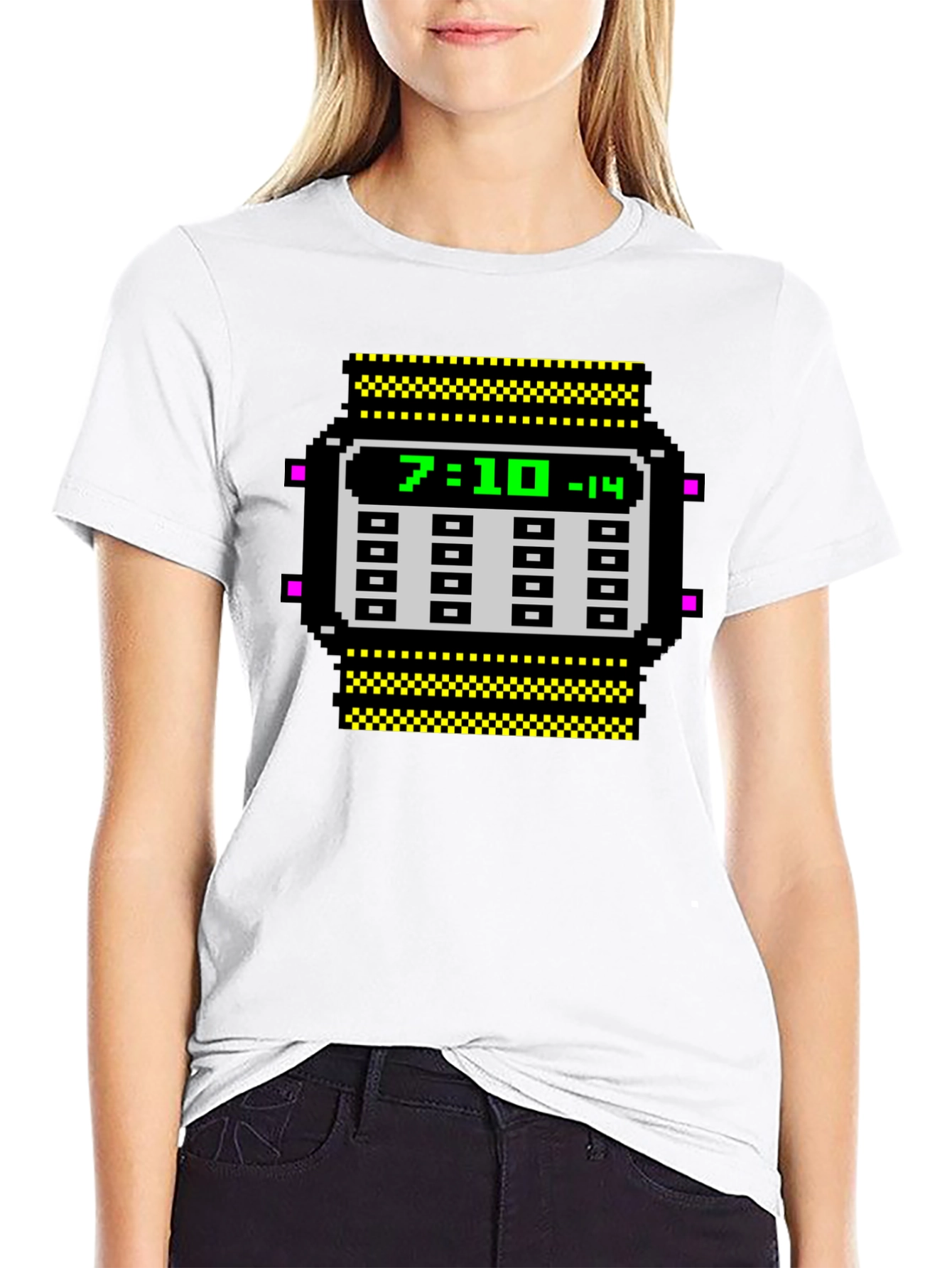 Retro Pixel Watch T-Shirt - Geeky Timepiece Design