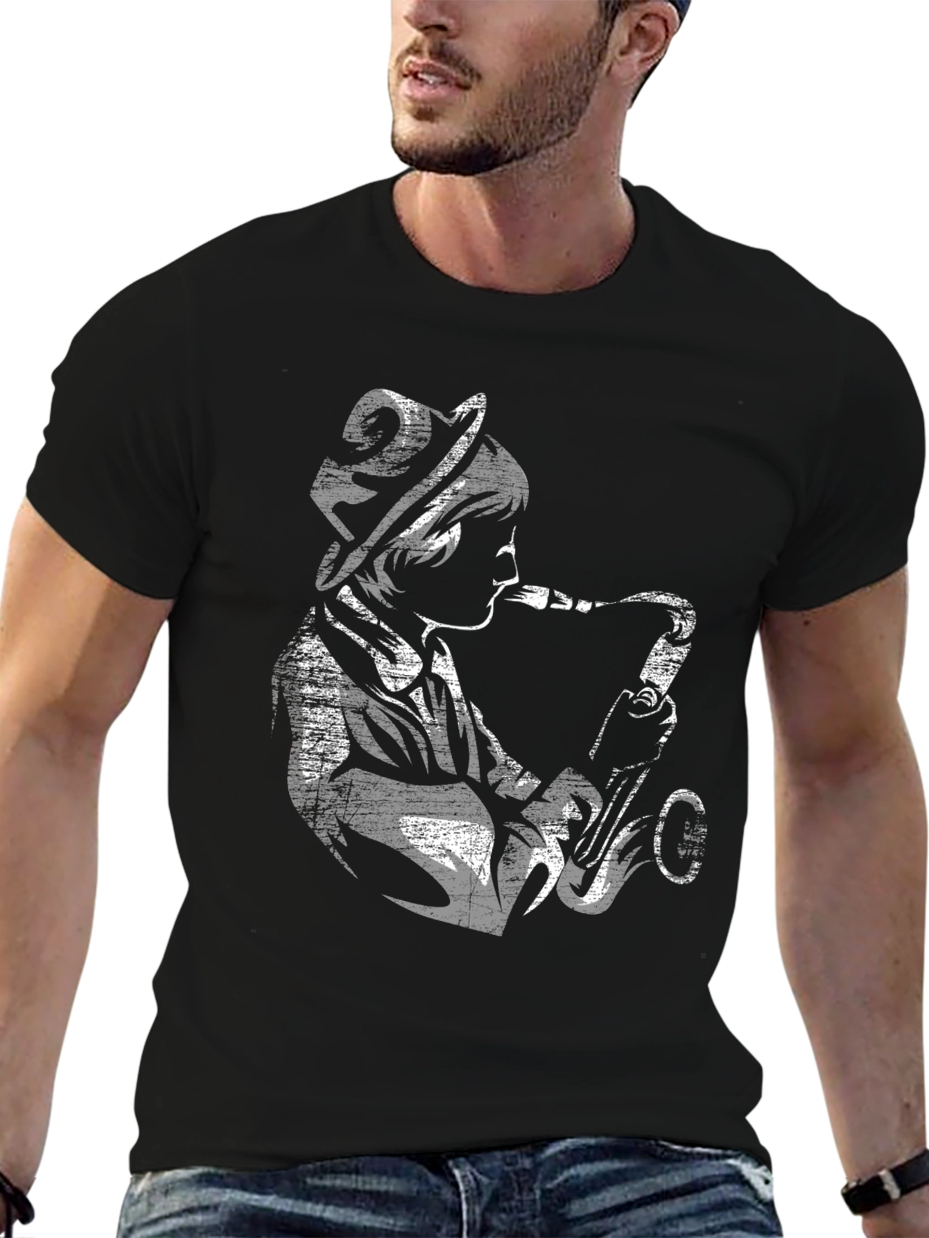Jazz Saxophone Player Graphic T-Shirt - Black