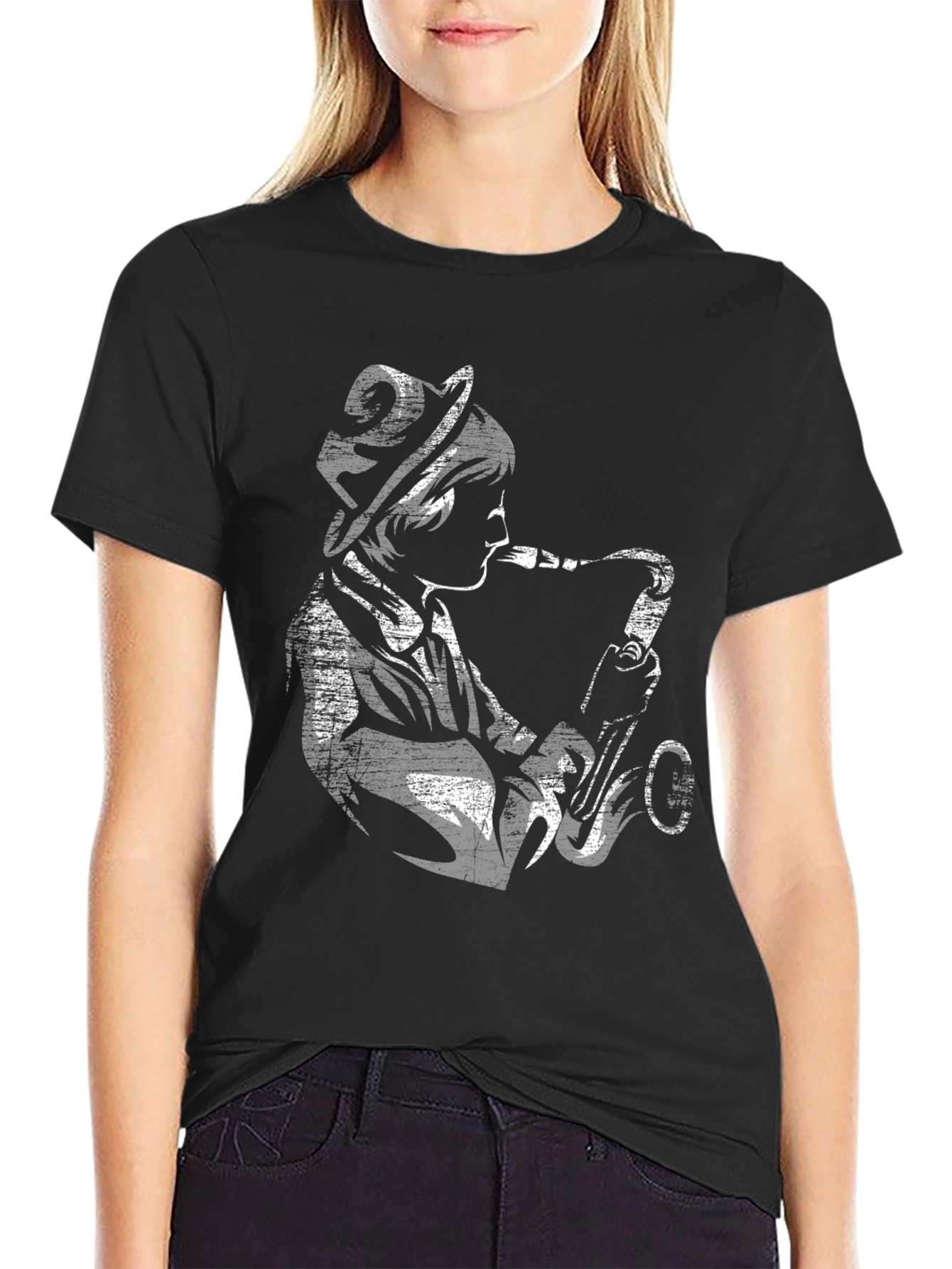 Jazz Saxophone Player Graphic T-Shirt - Black