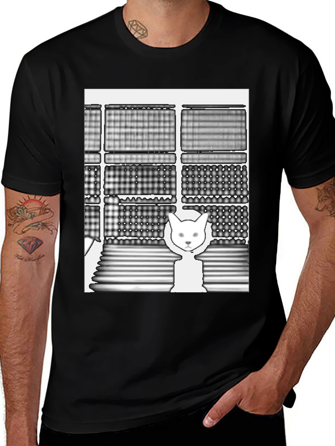 Abstract Cat Graphic Tee - Unique Design