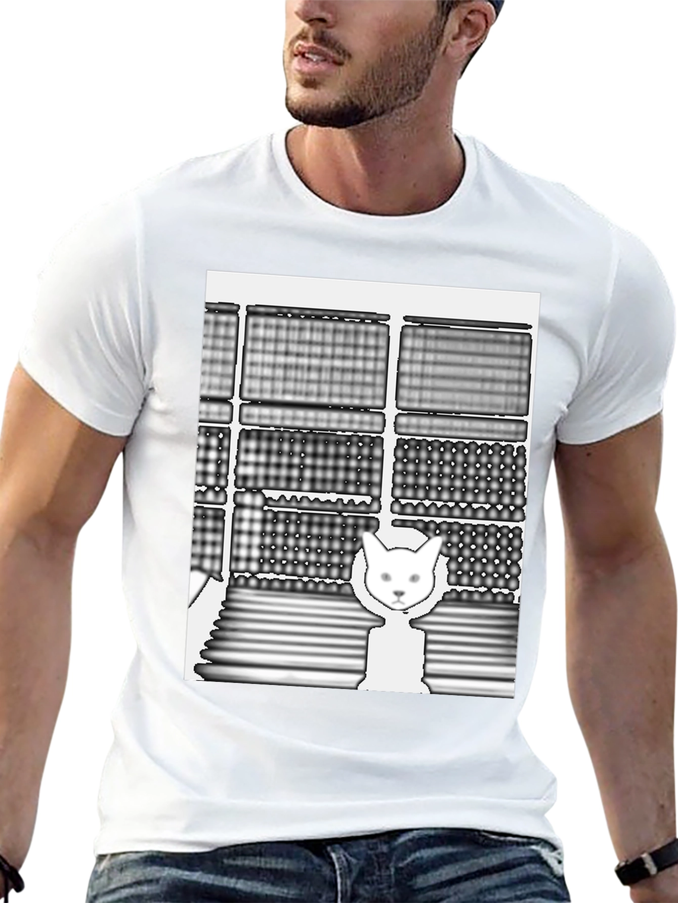 Abstract Cat Graphic Tee - Unique Design