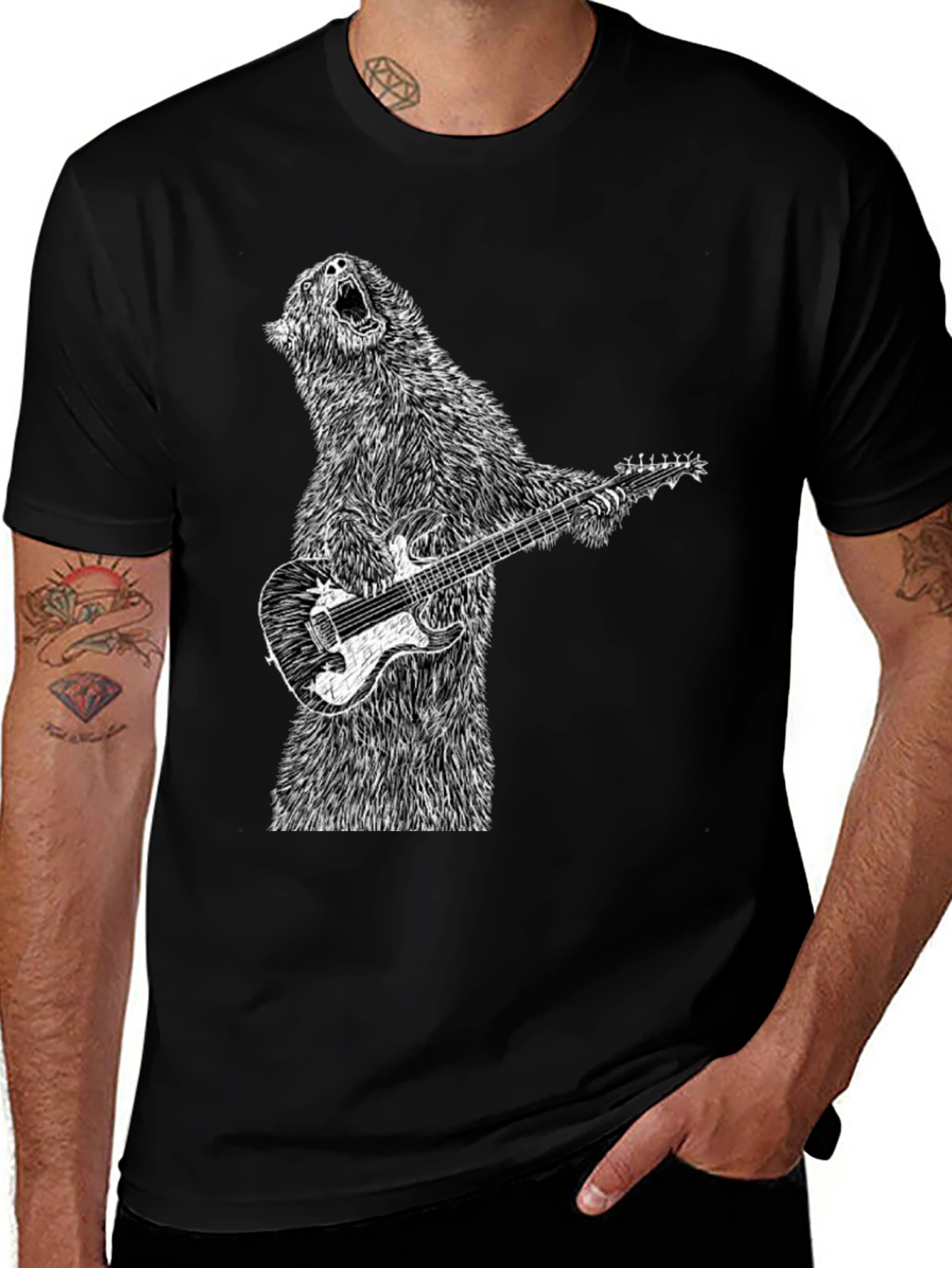 Bear Guitarist Black T-Shirt