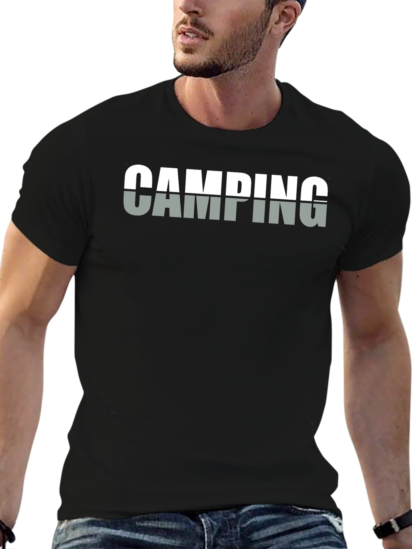 Camping Graphic T-Shirt - Black Cotton Tee