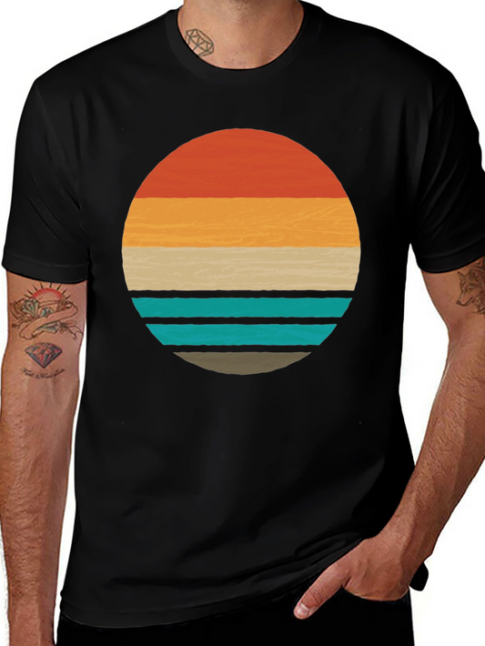 Retro Sunset Graphic Tee - Stylish Mens Black T-Shirt