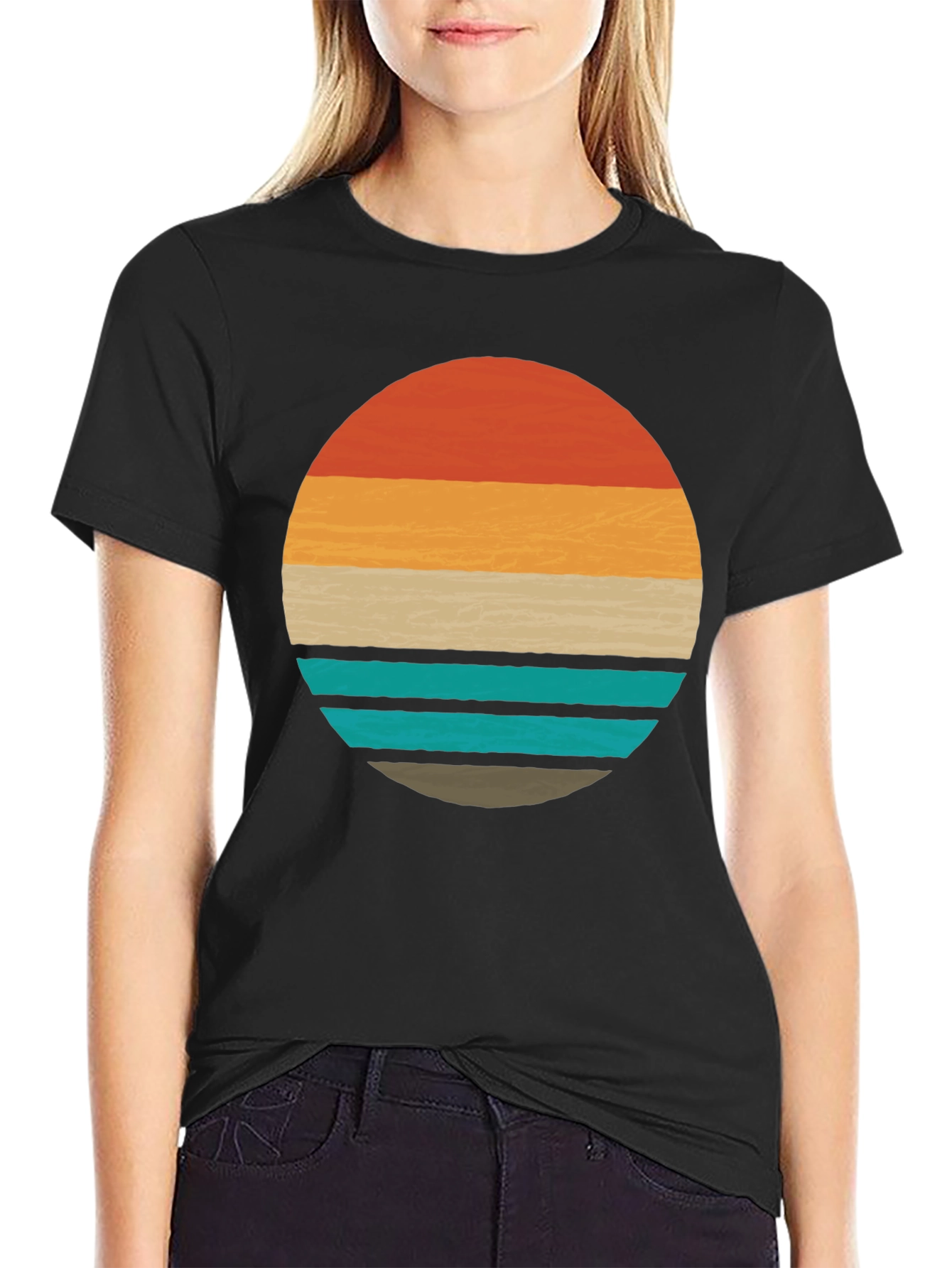 Retro Sunset Graphic Tee - Stylish Mens Black T-Shirt