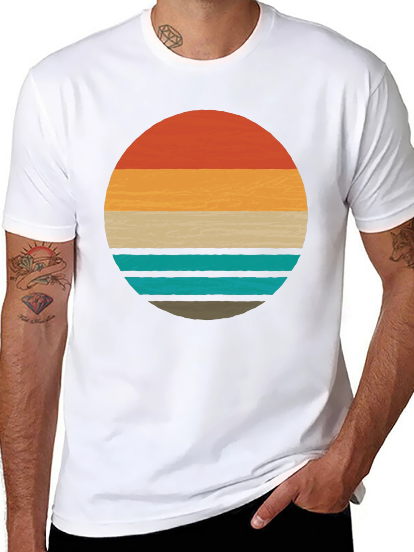 Retro Sunset Graphic Tee - Stylish Mens Black T-Shirt