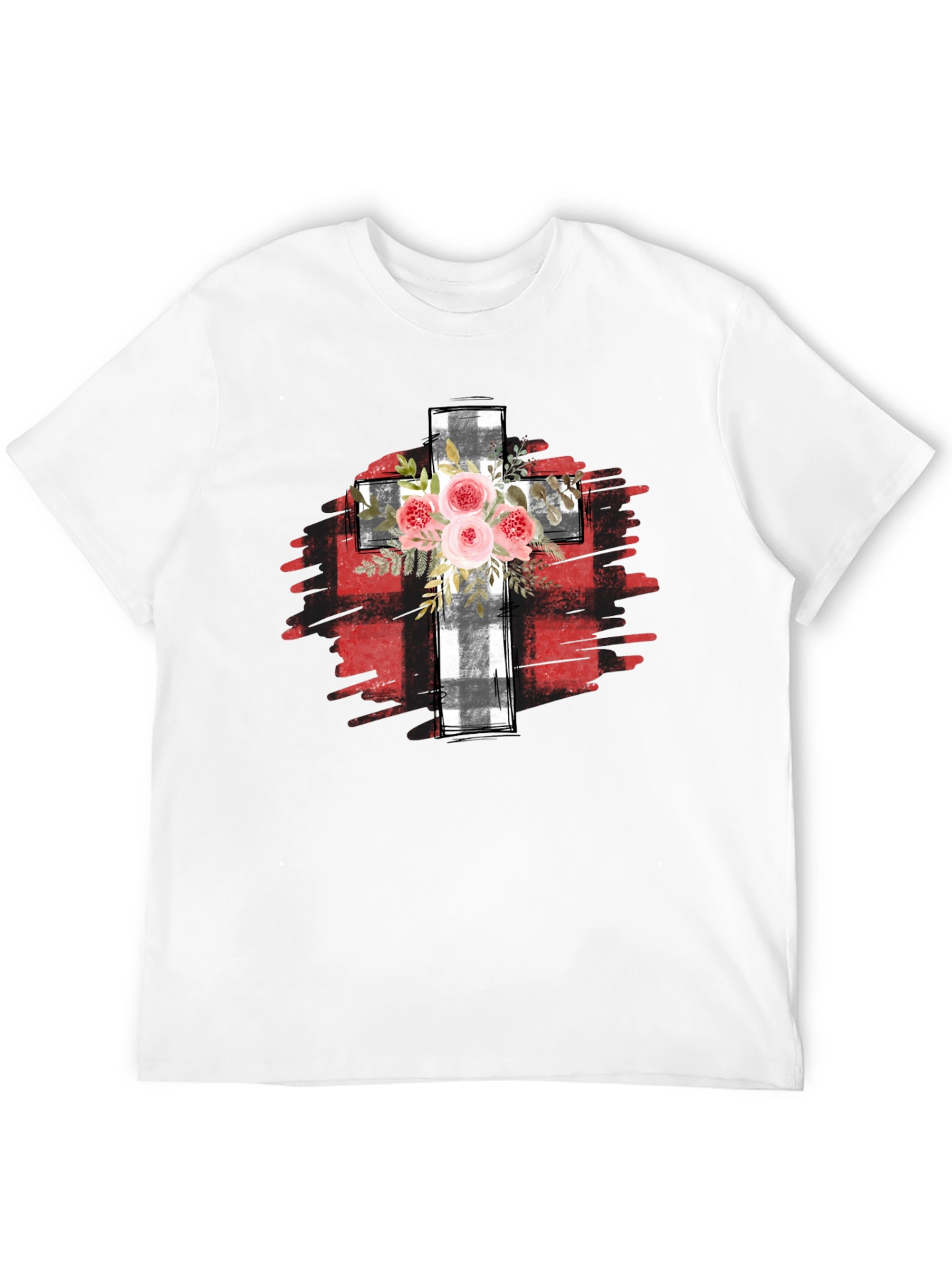 Floral Cross Graphic T-Shirt - Black