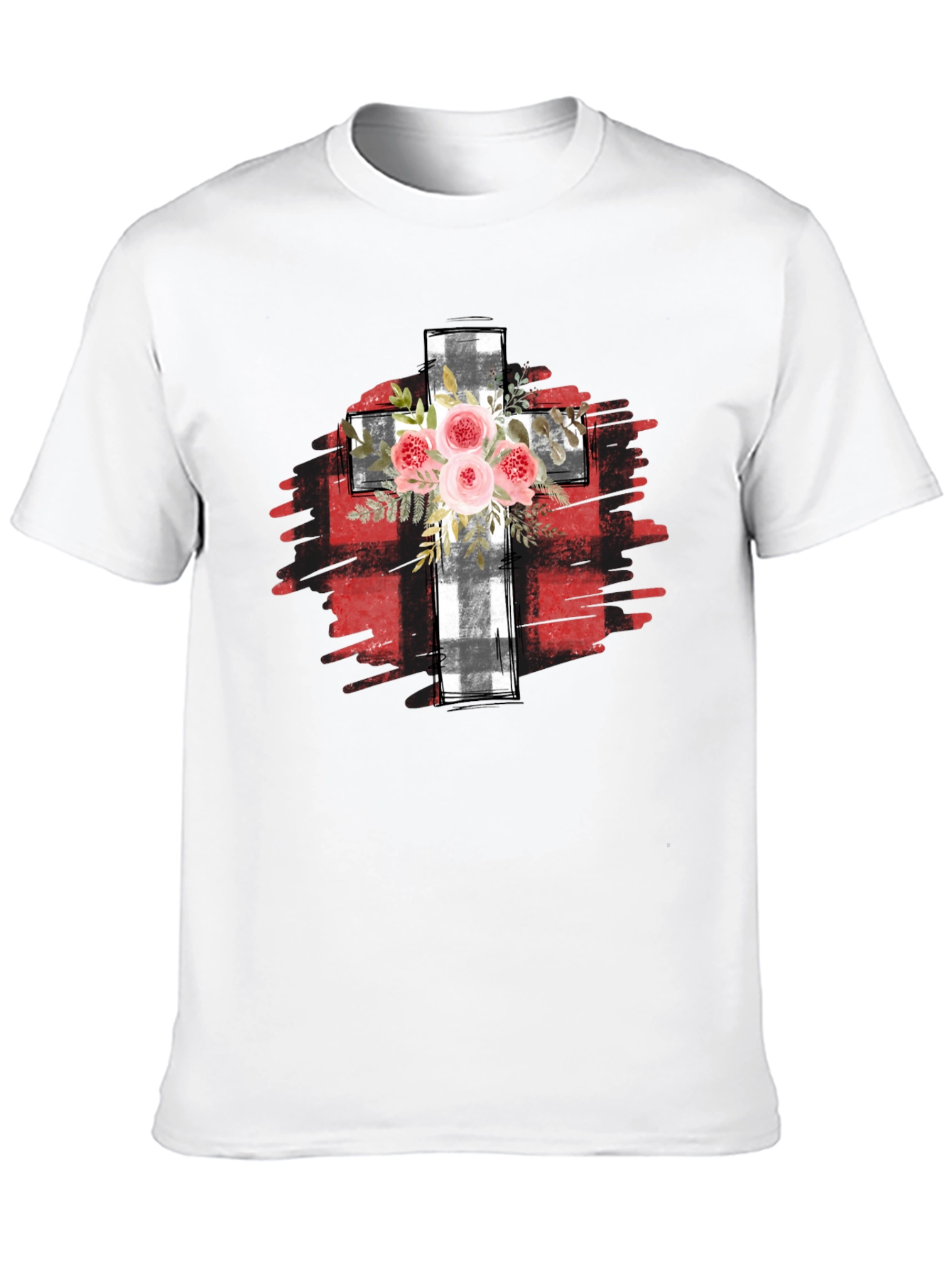 Floral Cross Graphic T-Shirt - Black